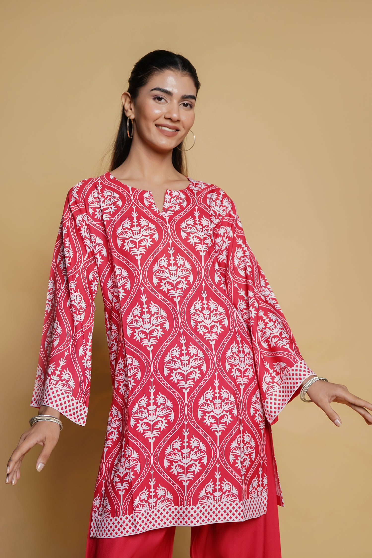 Printkari Poly Muslin Co-ord set in Strawberry Red