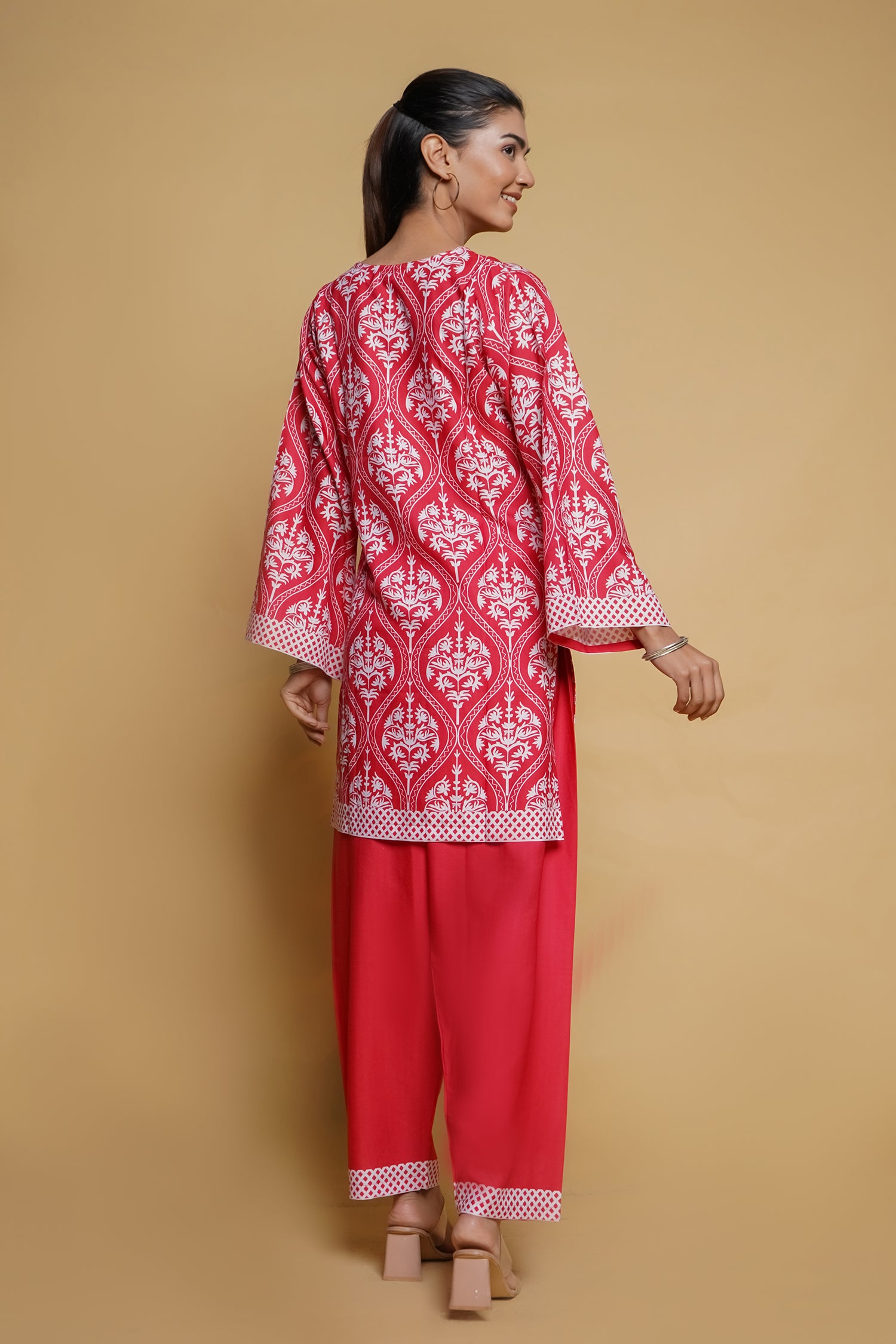Printkari Poly Muslin Co-ord set in Strawberry Red