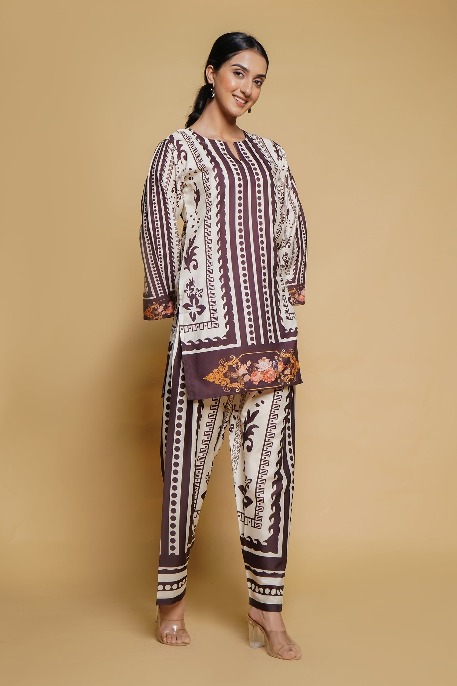 Printkari Poly Muslin Co-ord set in Mocha