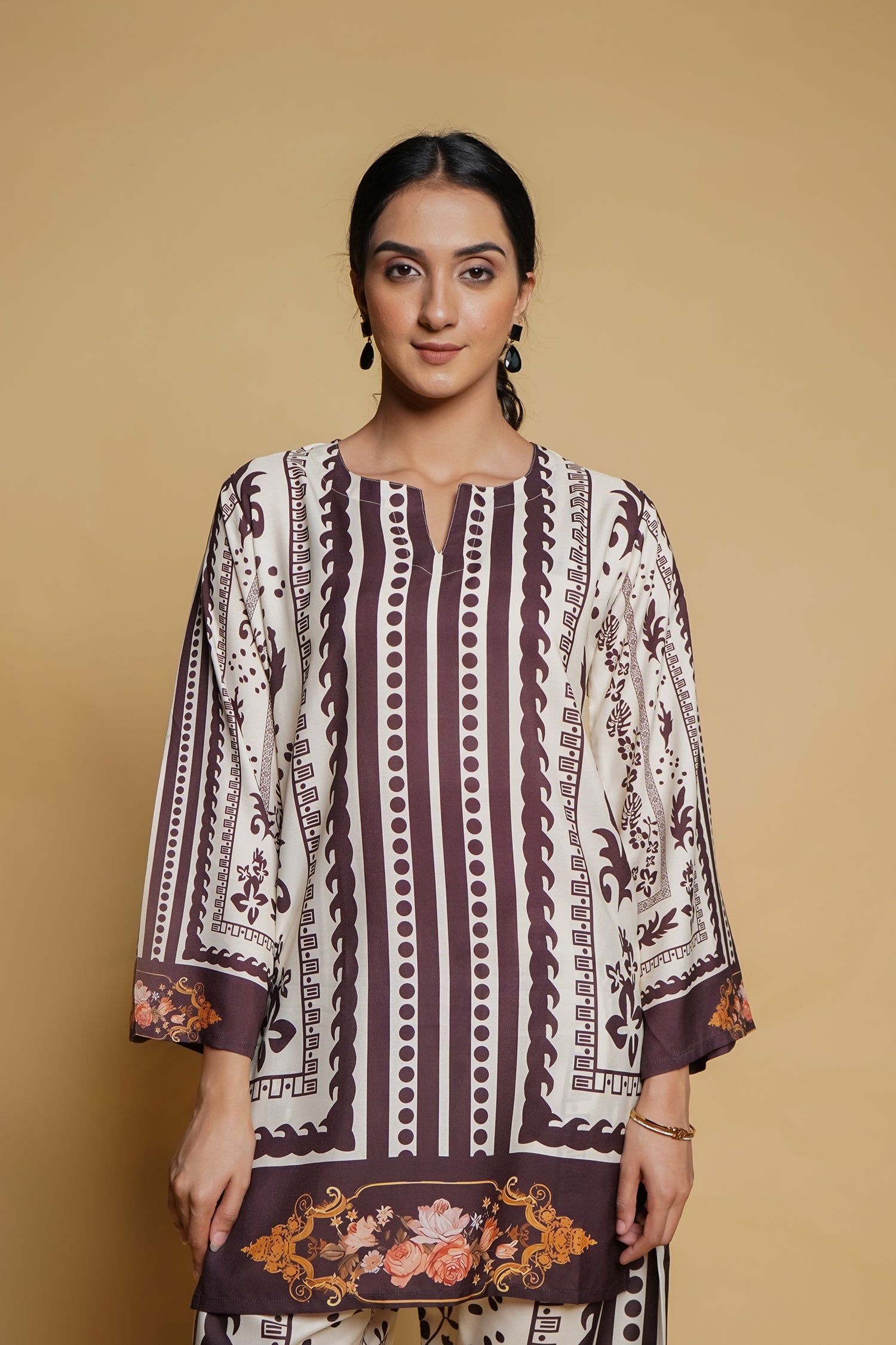 Printkari Poly Muslin Co-ord set in Mocha