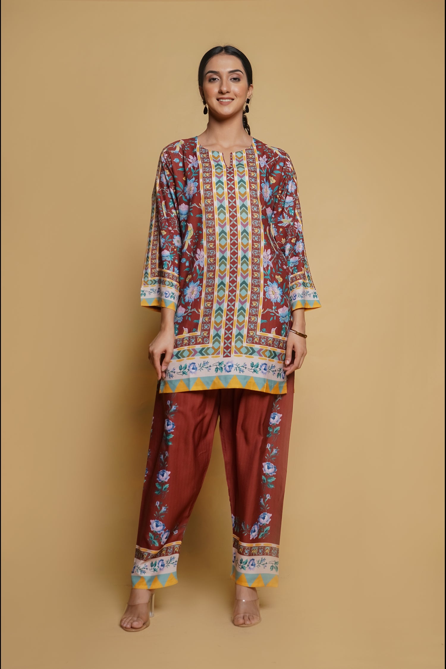 Printkari Poly Muslin Co-ord set in Mocha Brown