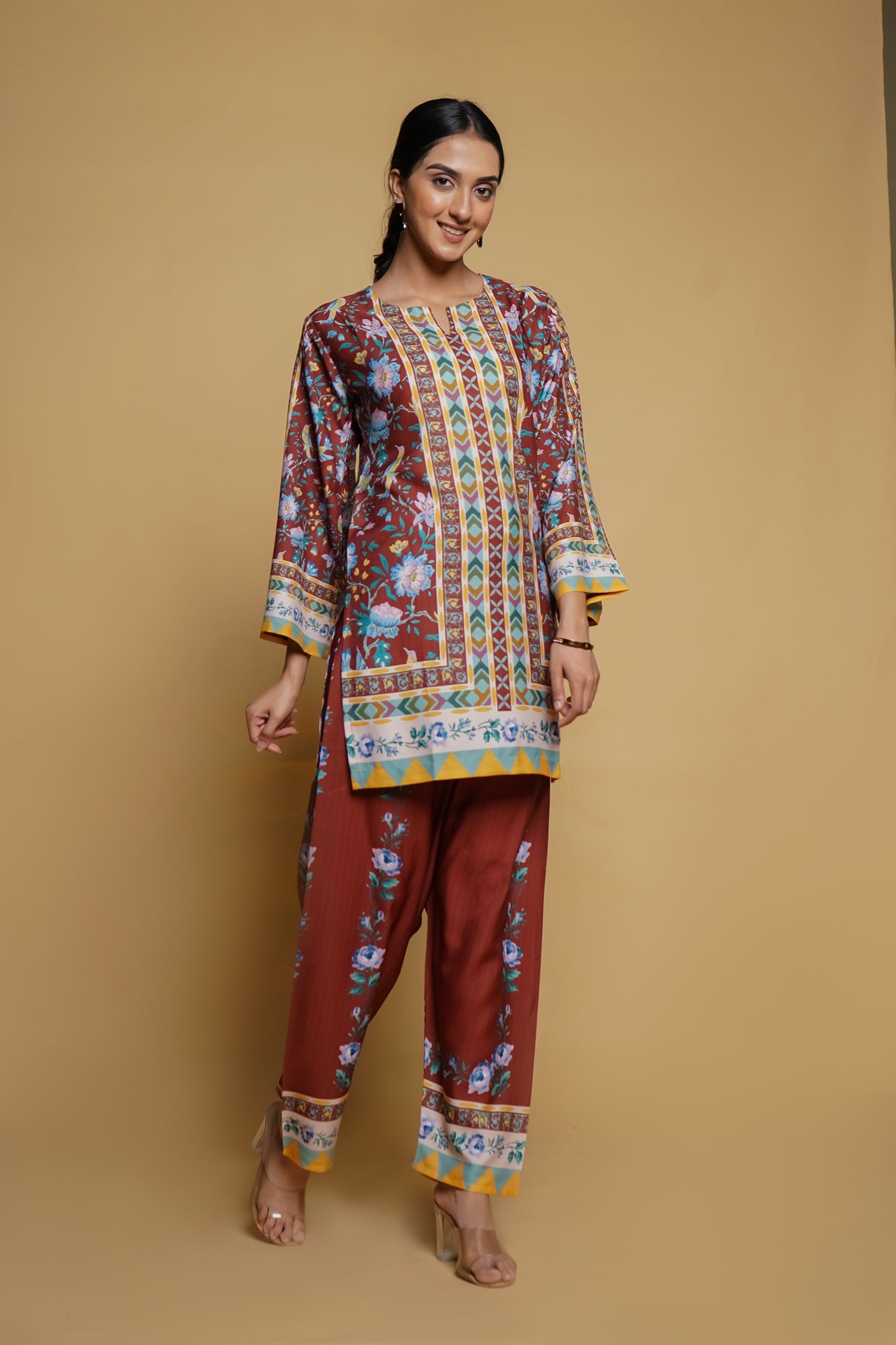 Printkari Poly Muslin Co-ord set in Mocha Brown