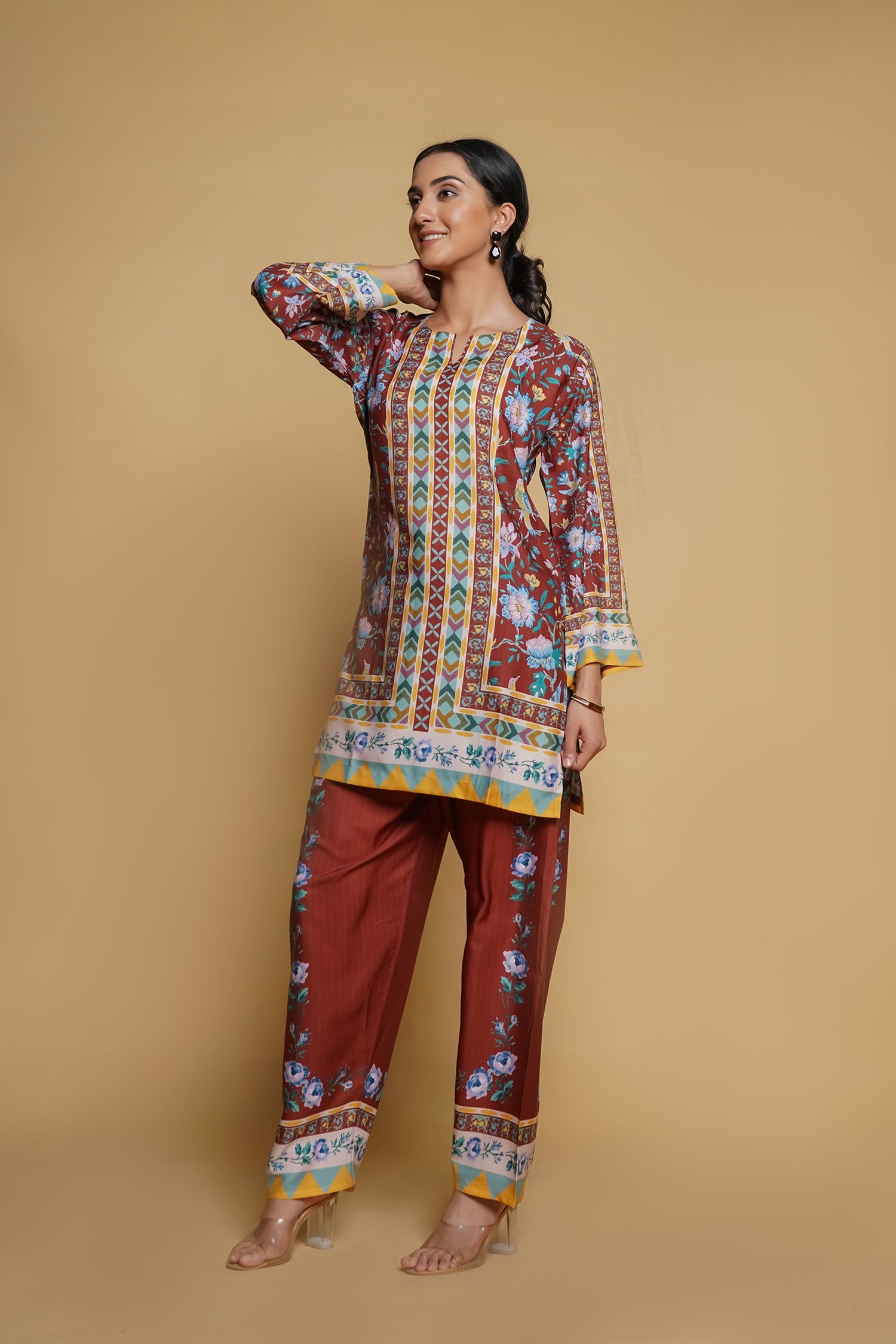 Printkari Poly Muslin Co-ord set in Mocha Brown