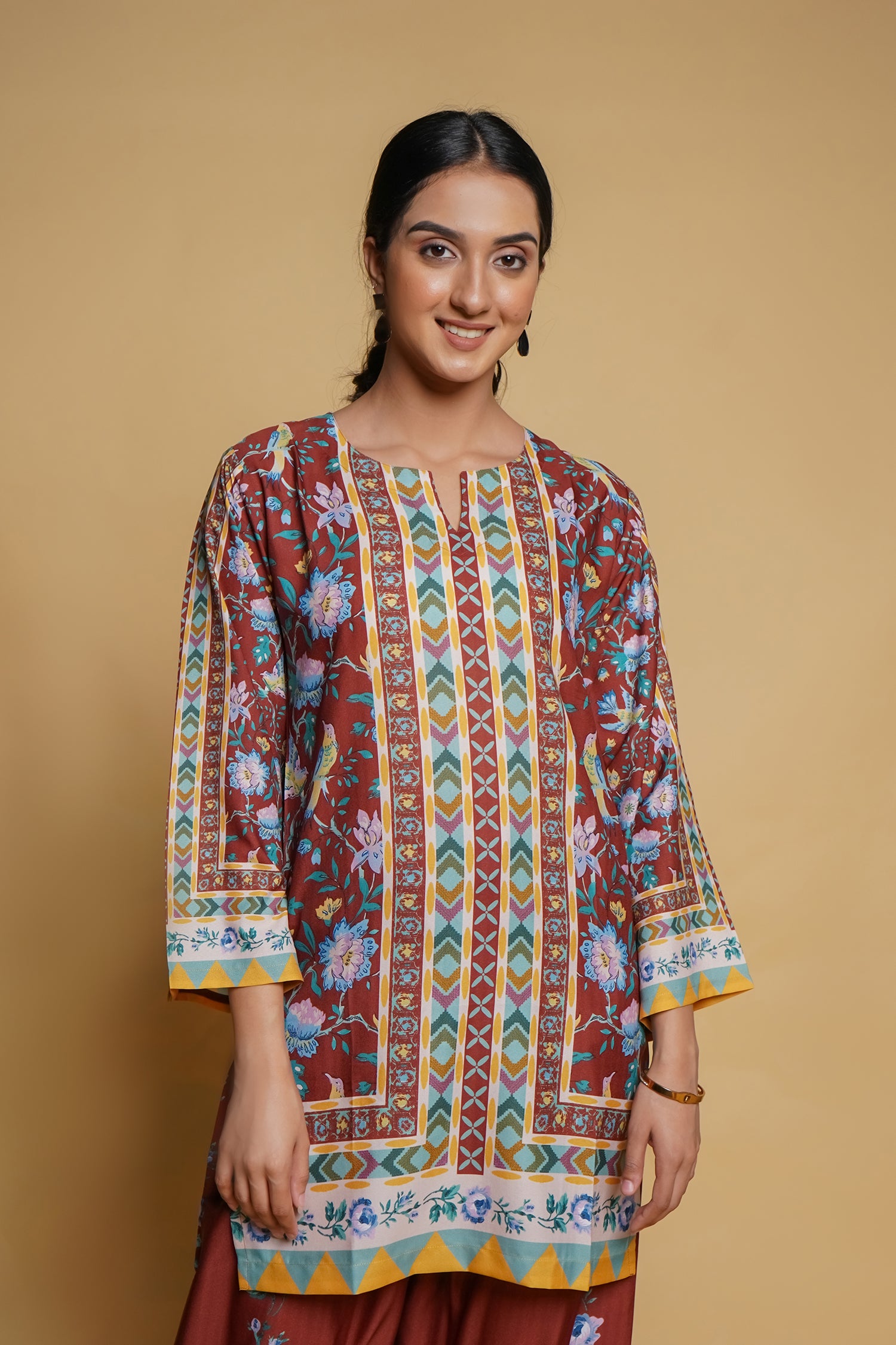 Printkari Poly Muslin Co-ord set in Mocha Brown