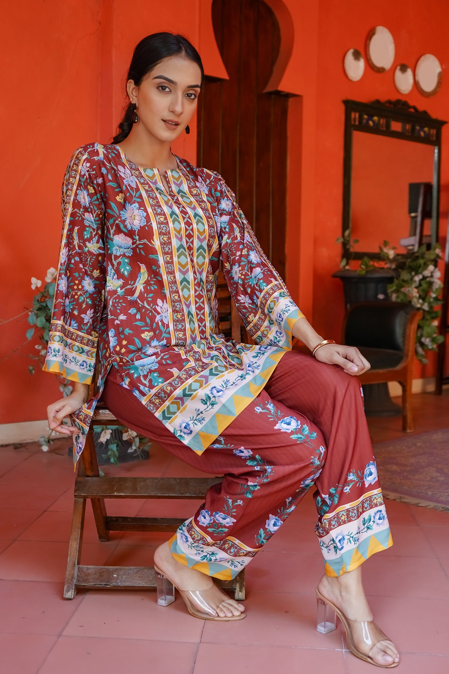 Printkari Poly Muslin Co-ord set in Mocha Brown