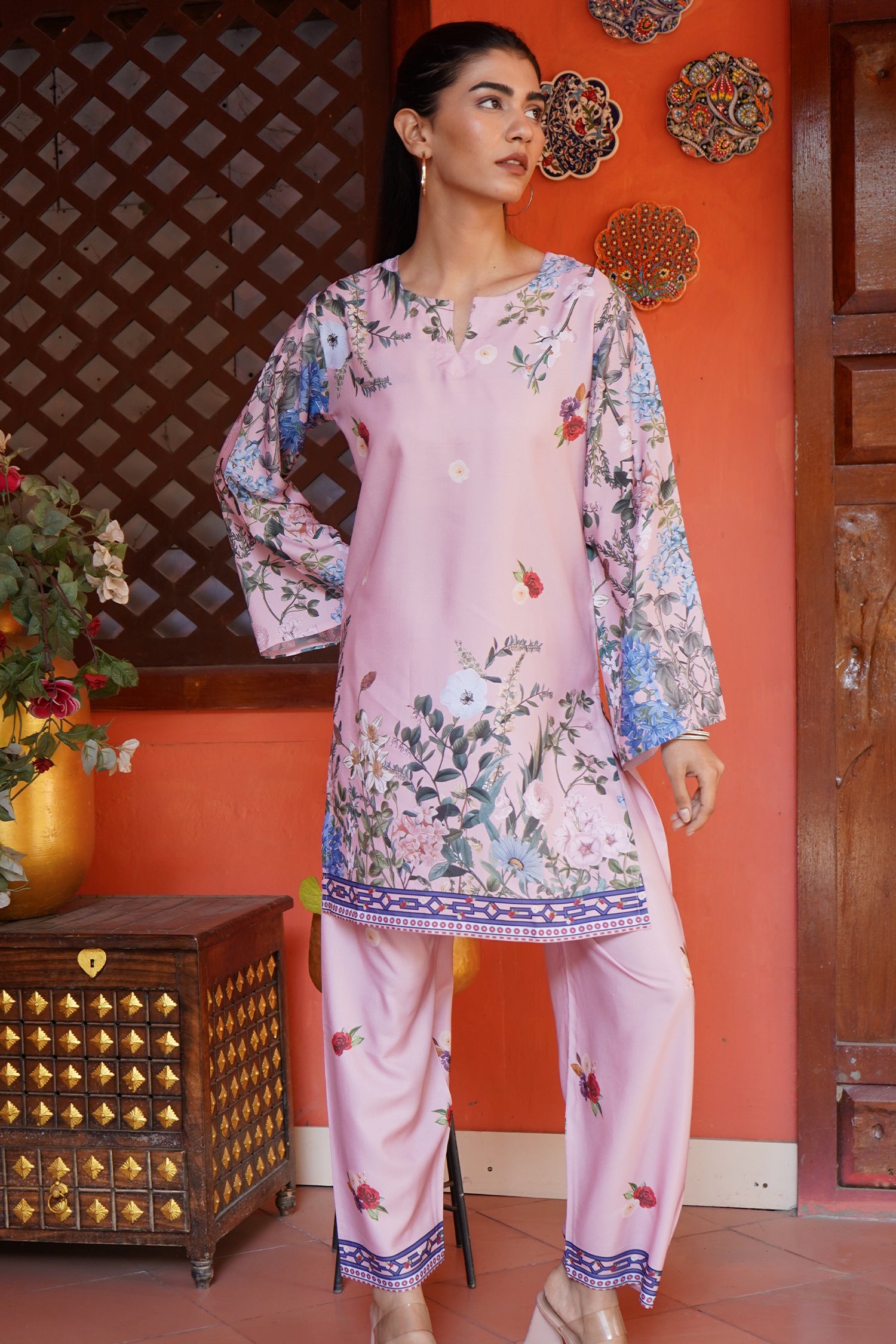 Printkari Poly Muslin Co-ord set in Pink