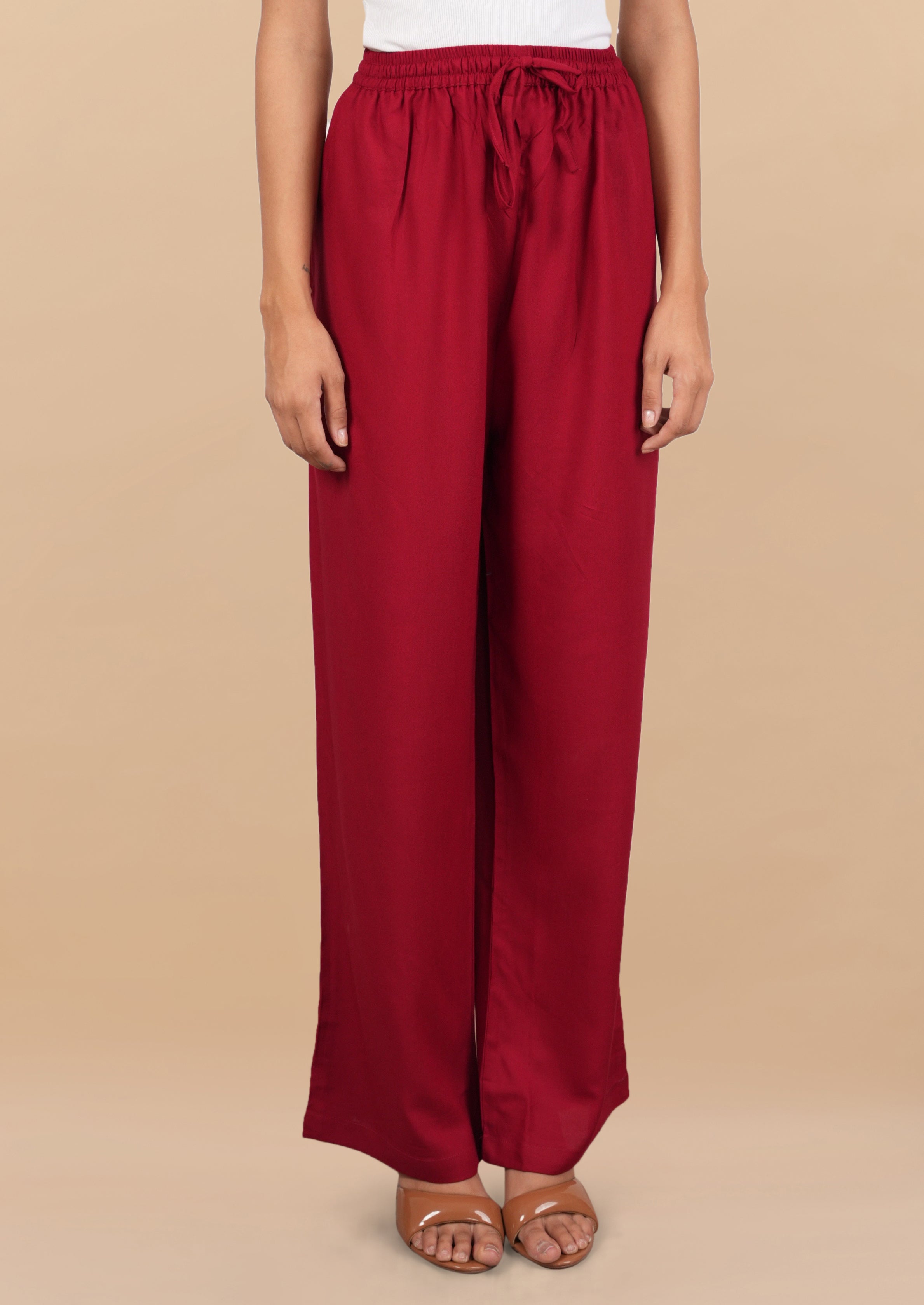 House Of Kari Maroon Rayon Cotton Pants