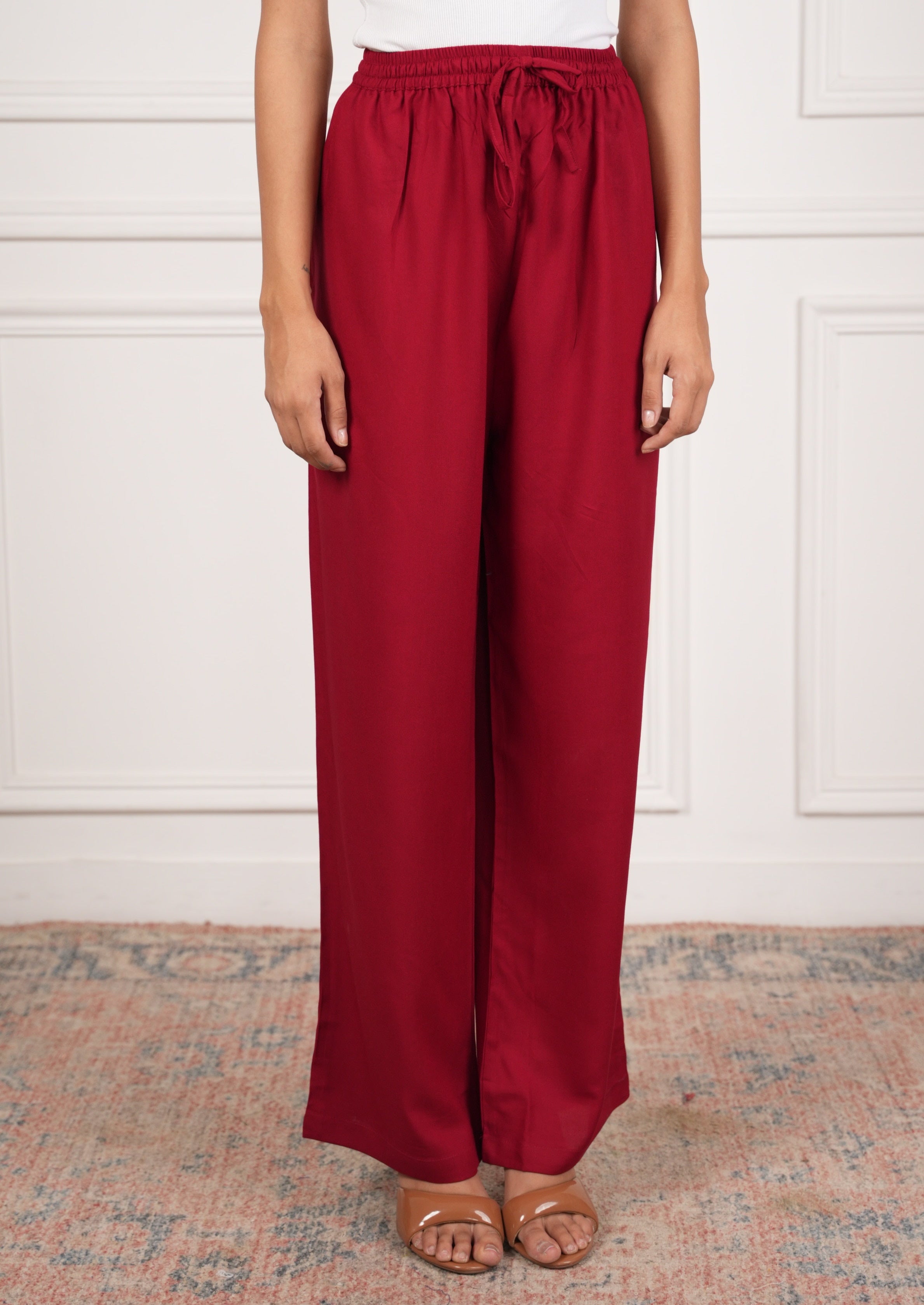 House Of Kari Maroon Rayon Cotton Pants