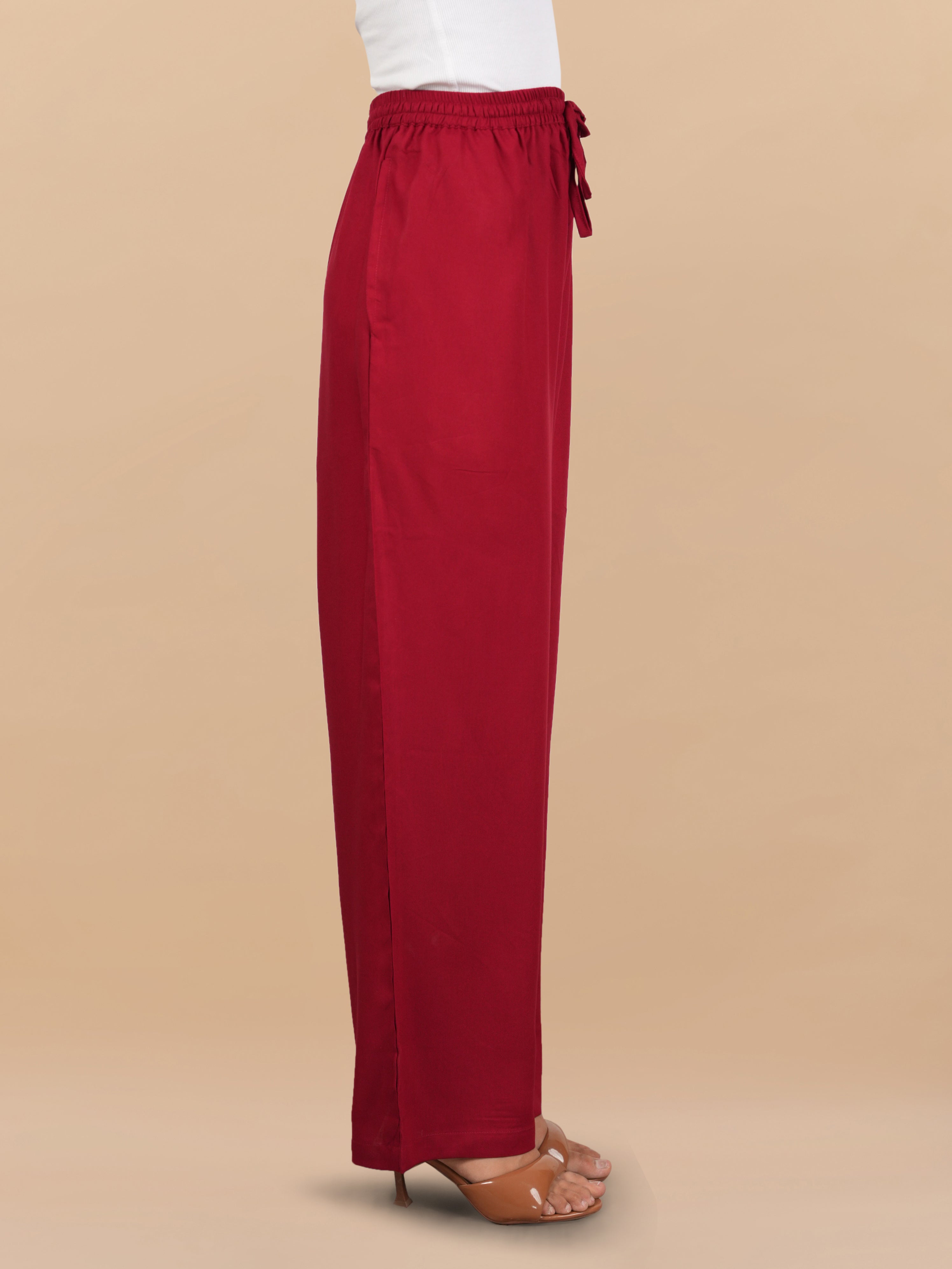 House Of Kari Maroon Rayon Cotton Pants