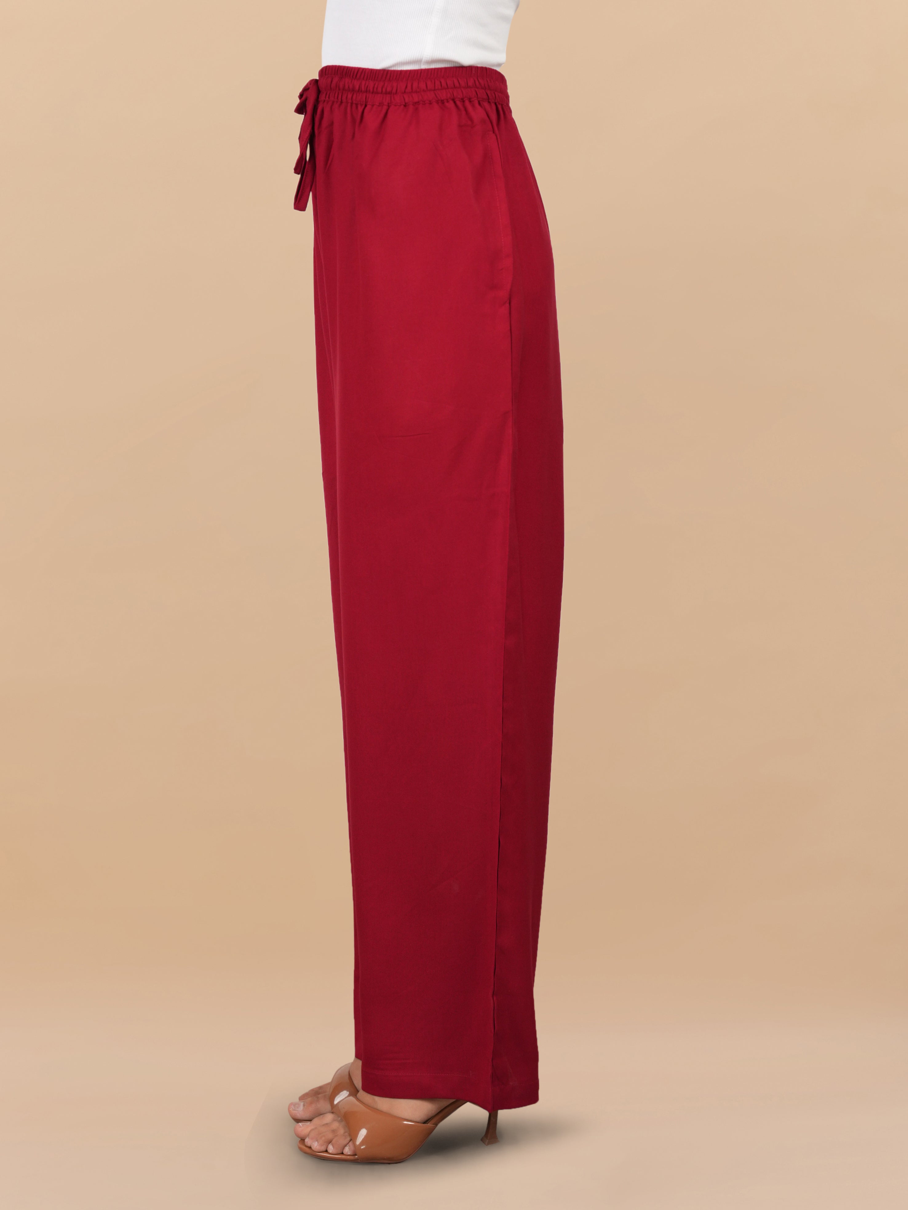 House Of Kari Maroon Rayon Cotton Pants