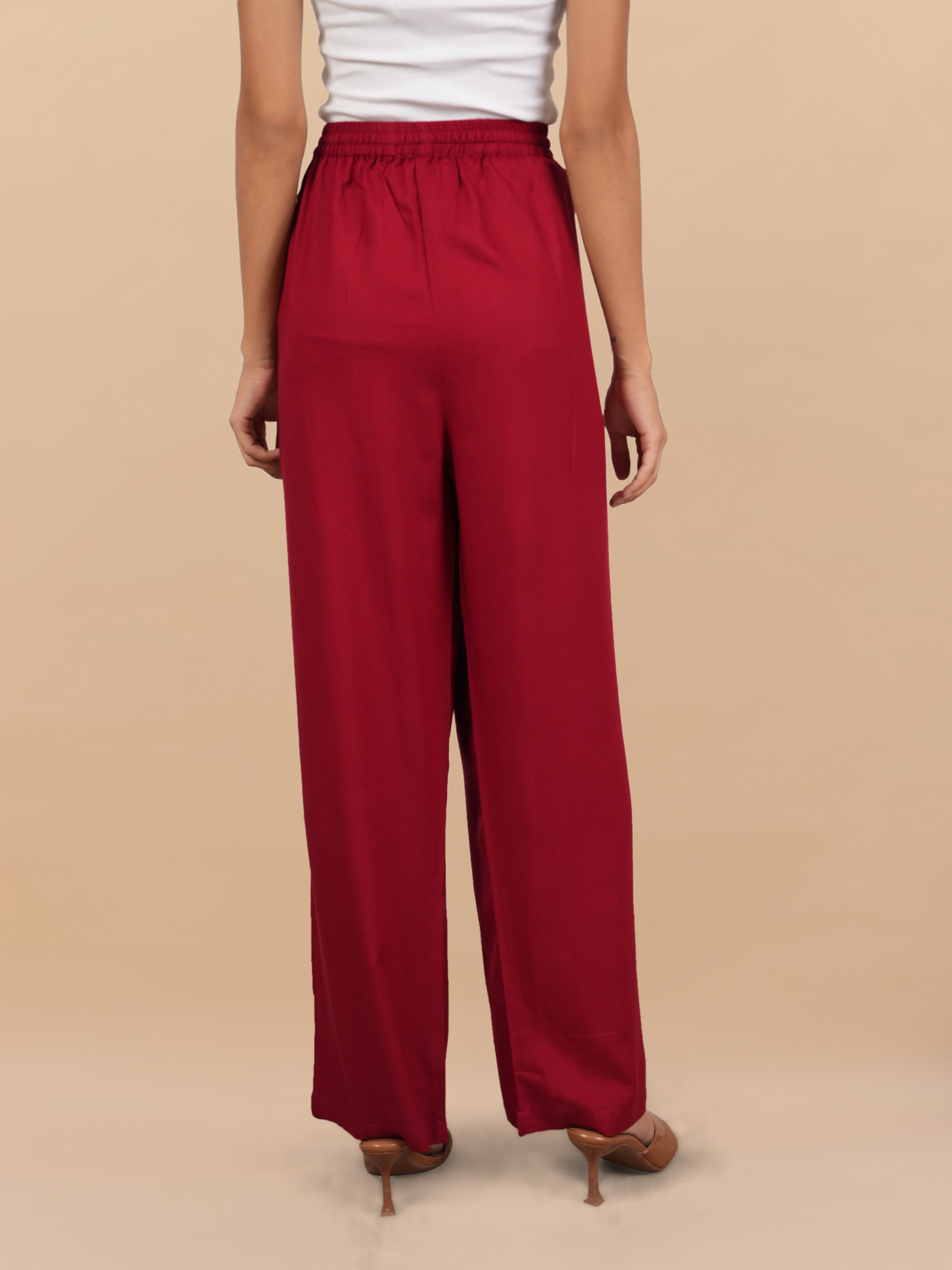 House Of Kari Maroon Rayon Cotton Pants