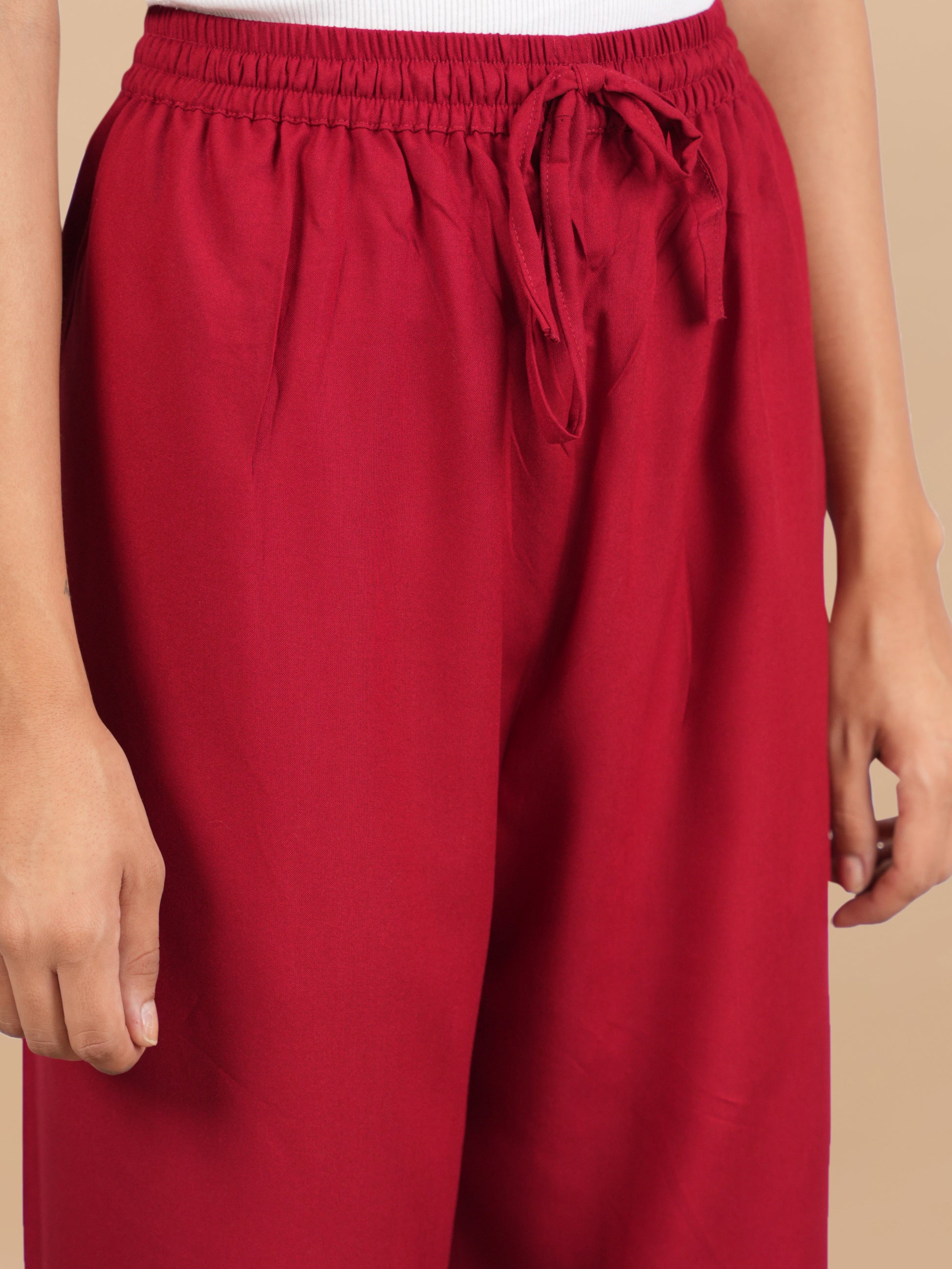 House Of Kari Maroon Rayon Cotton Pants