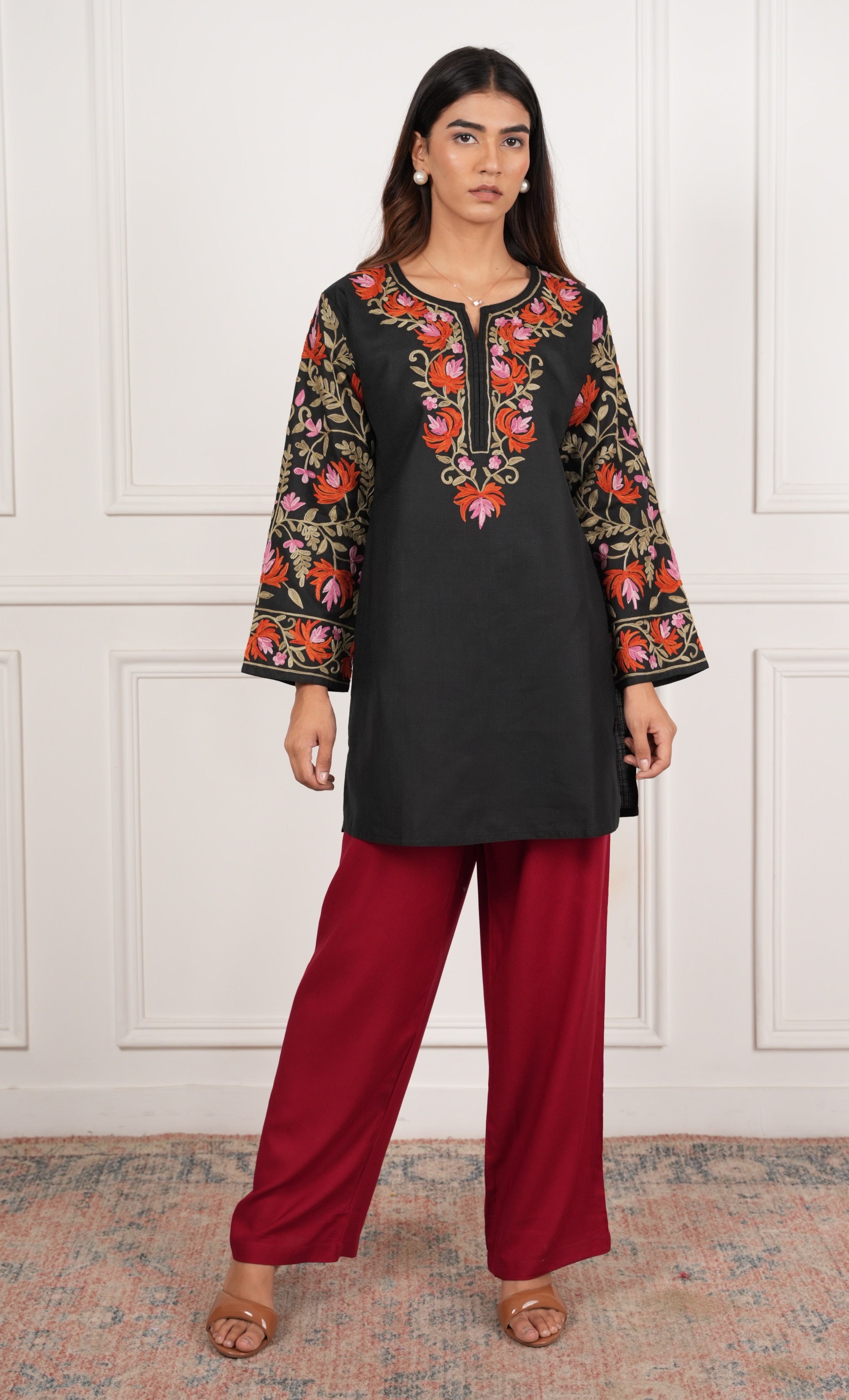 House Of Kari Maroon Rayon Cotton Pants