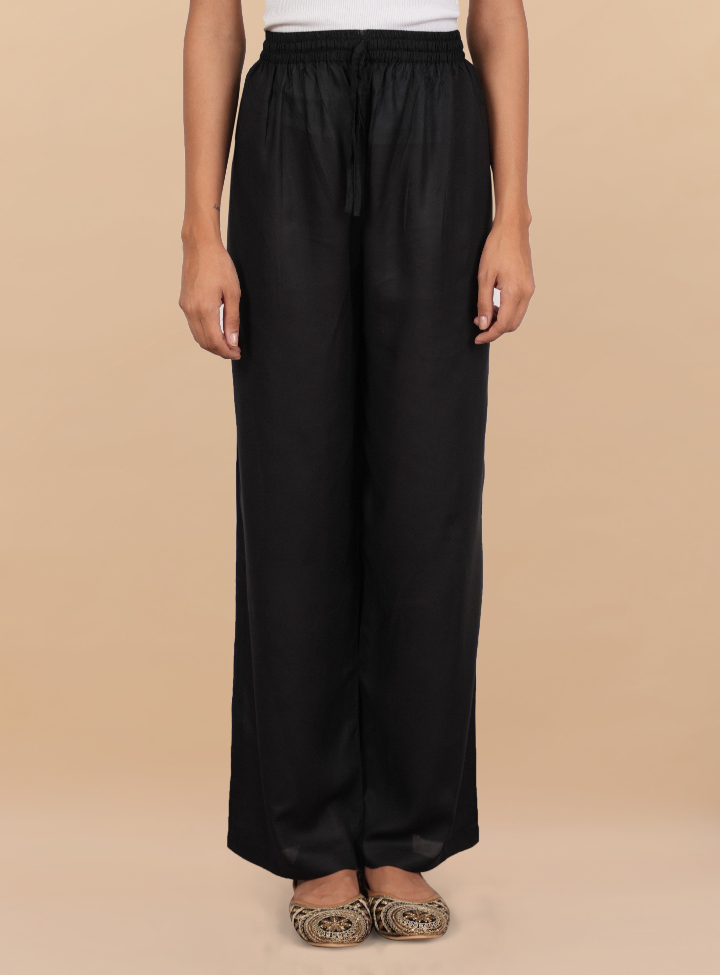 House Of Kari Black Rayon Cotton Pants