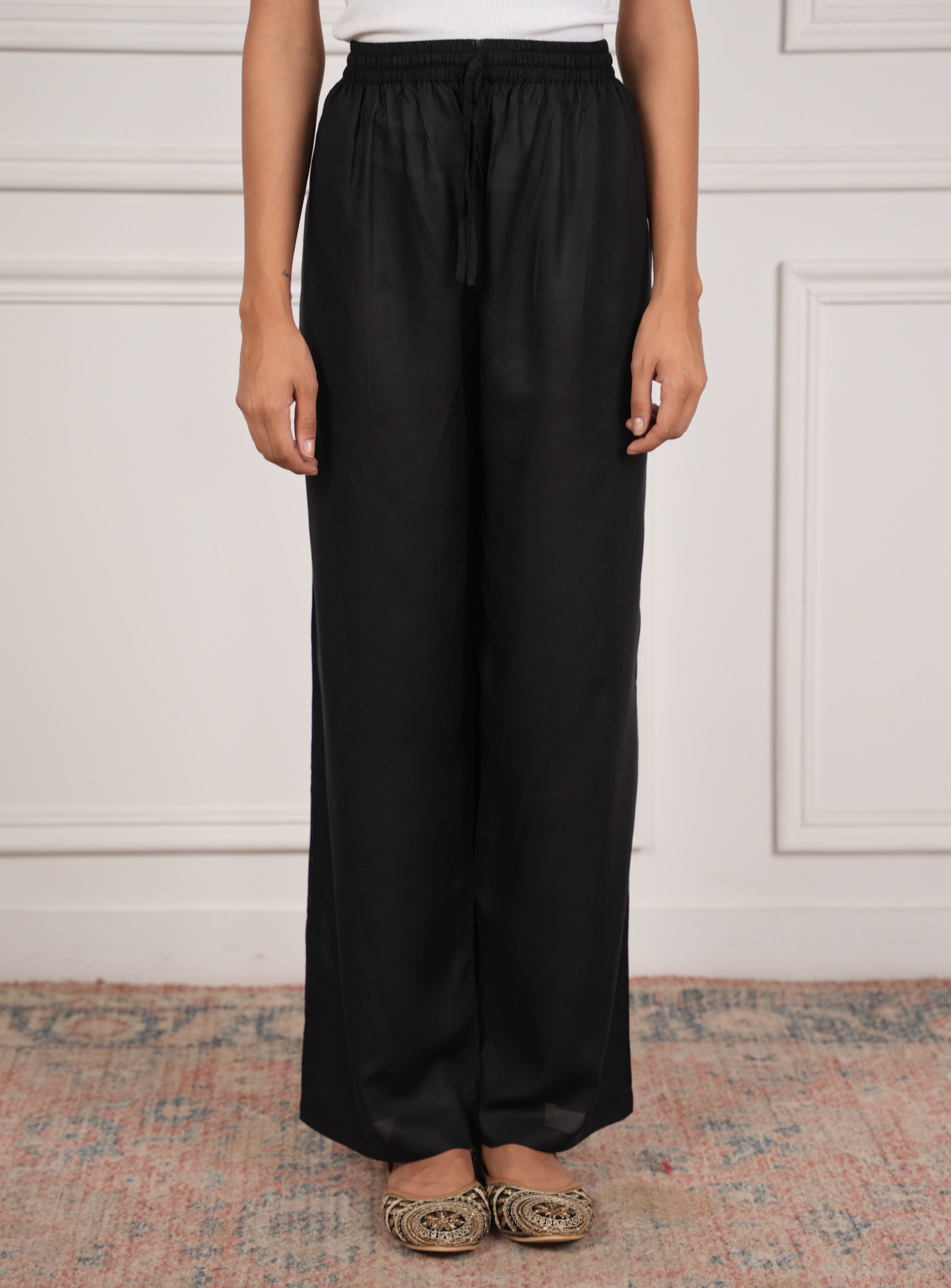 House Of Kari Black Rayon Cotton Pants