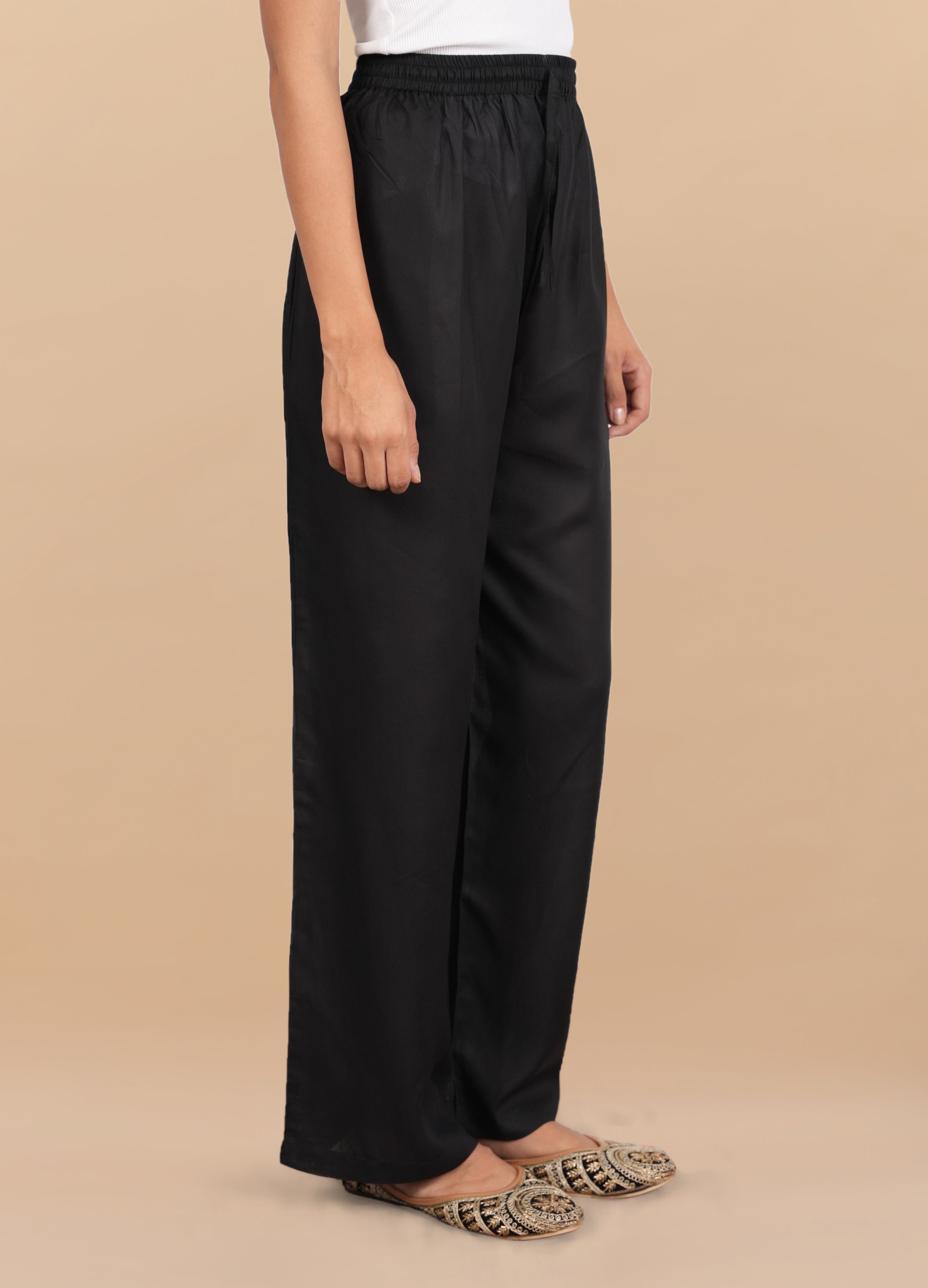 House Of Kari Black Rayon Cotton Pants