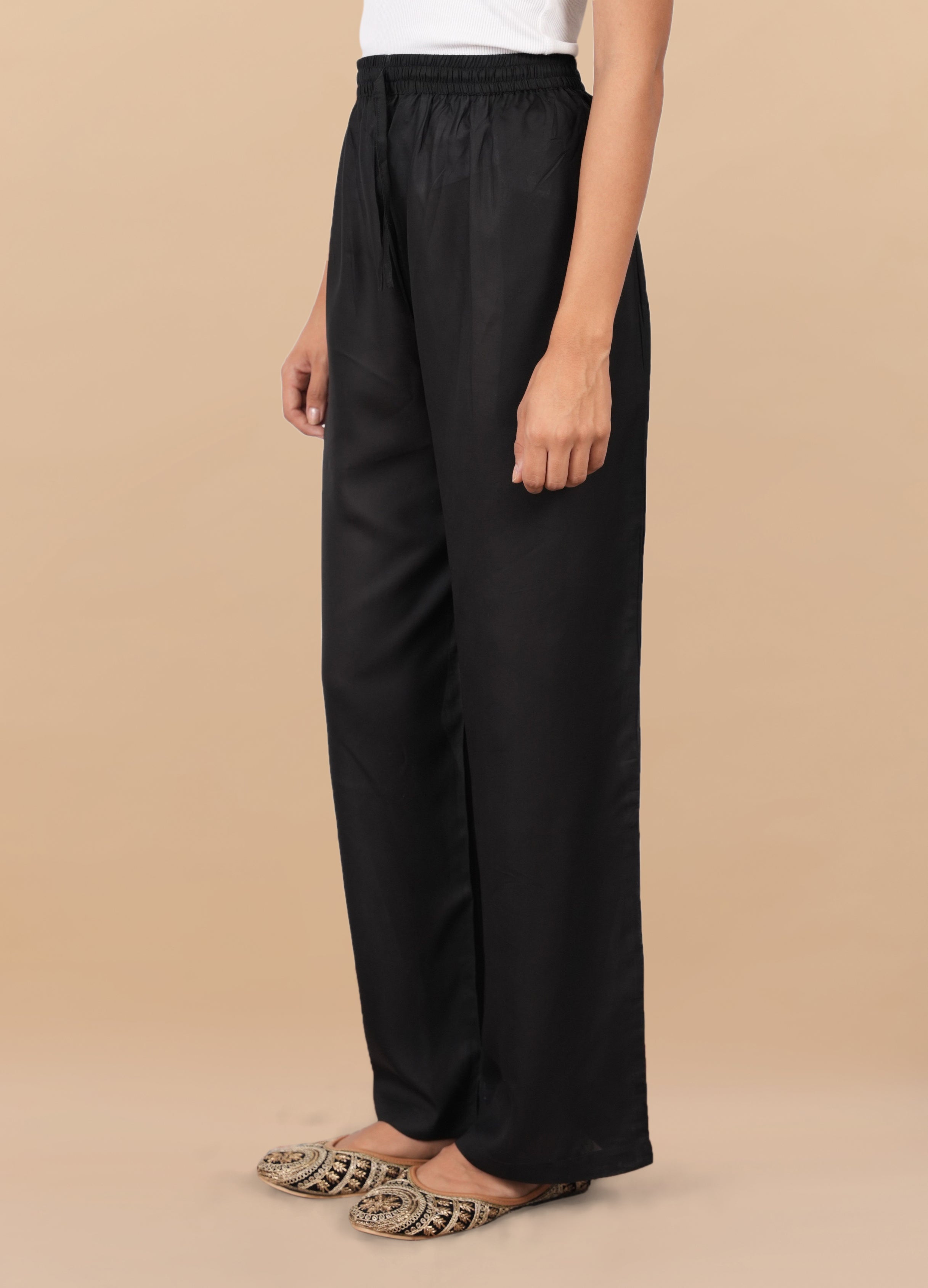 House Of Kari Black Rayon Cotton Pants