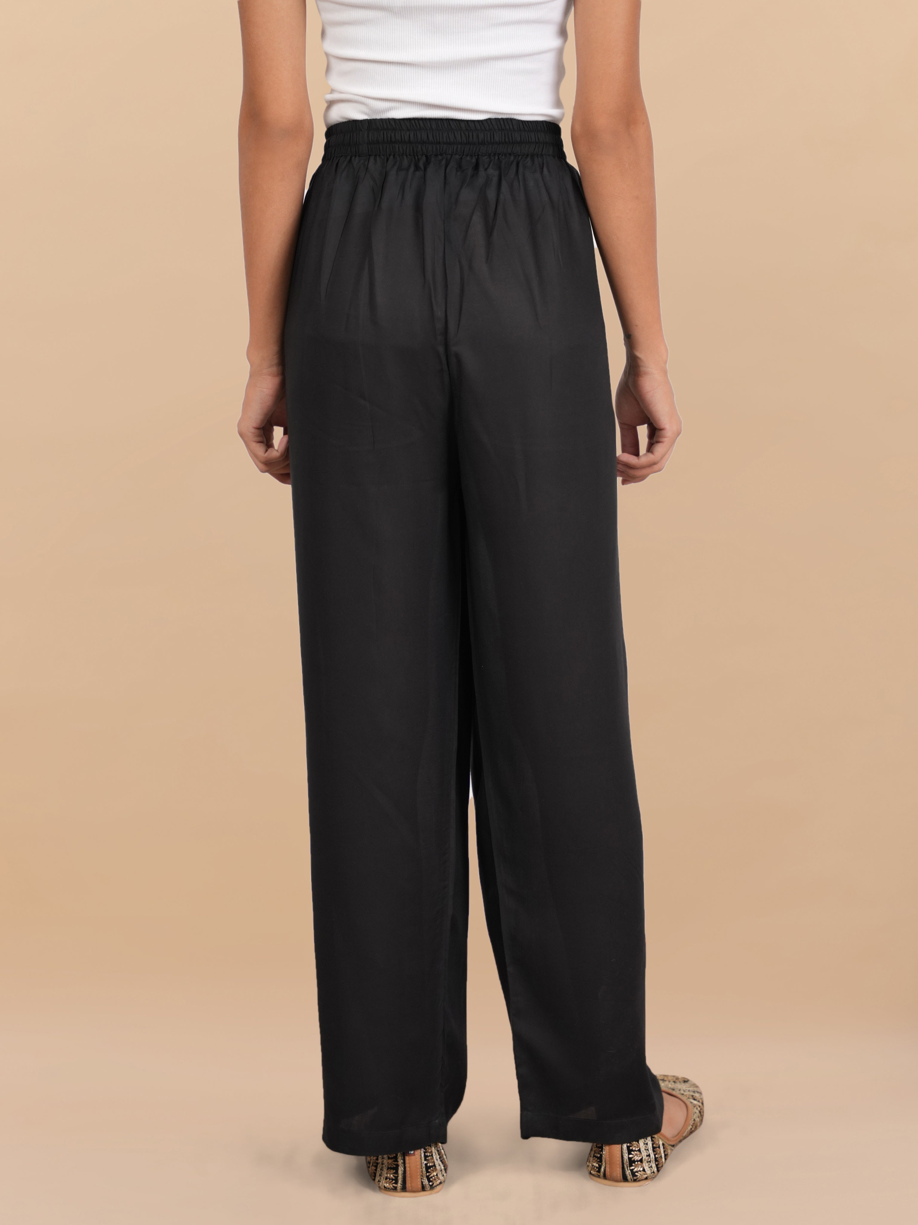 House Of Kari Black Rayon Cotton Pants