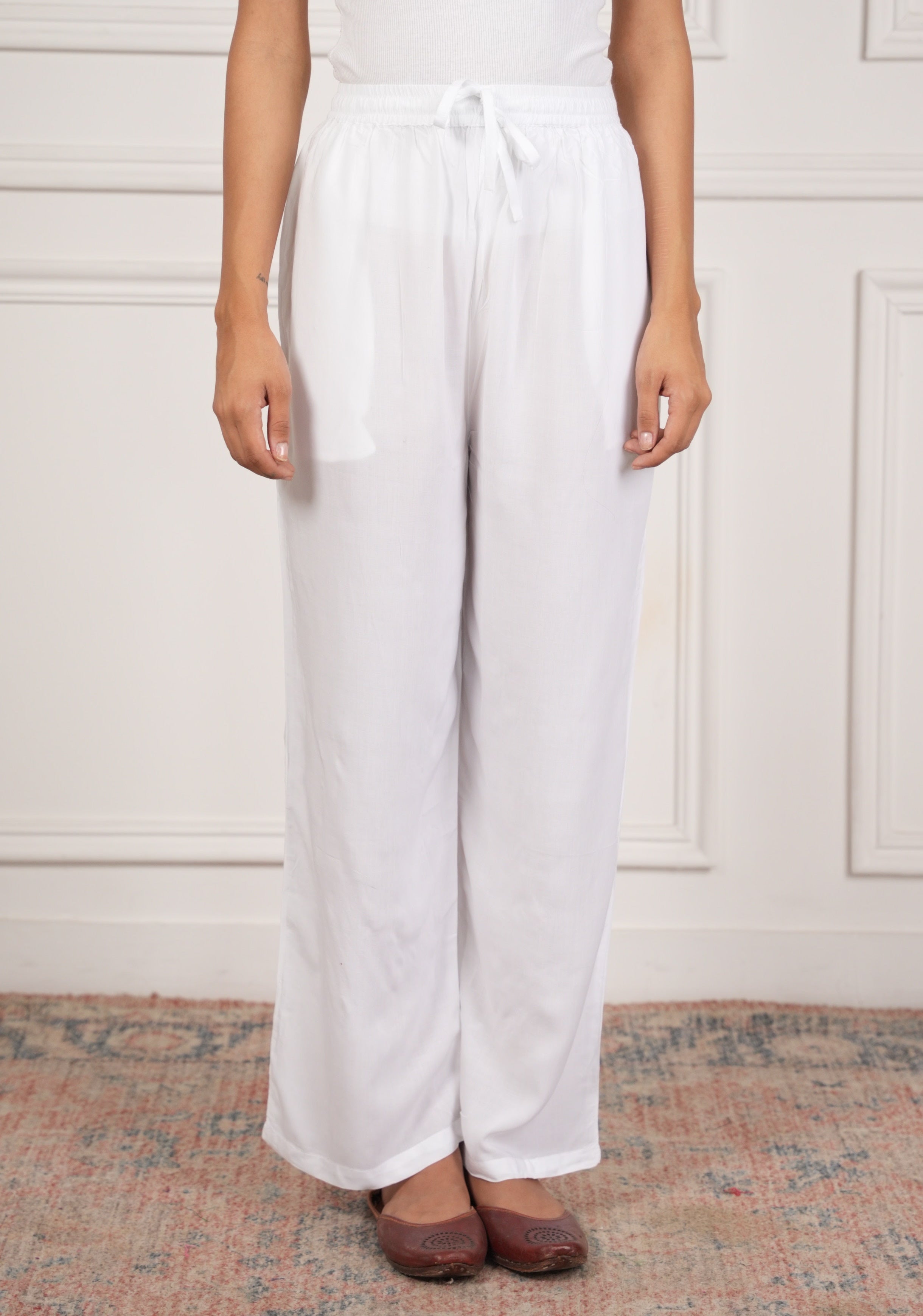 House Of Kari White Rayon Cotton Pants