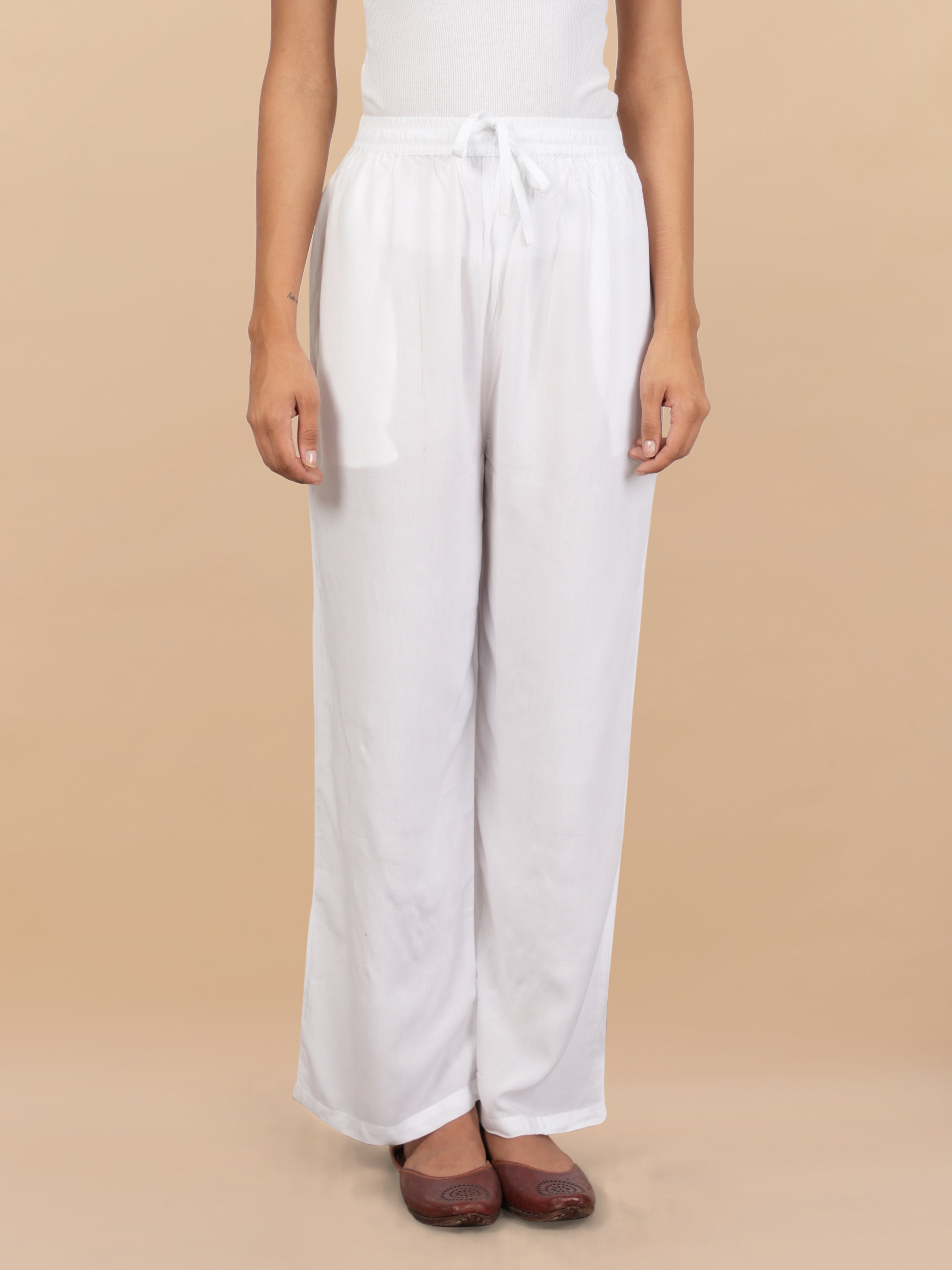 House Of Kari White Rayon Cotton Pants