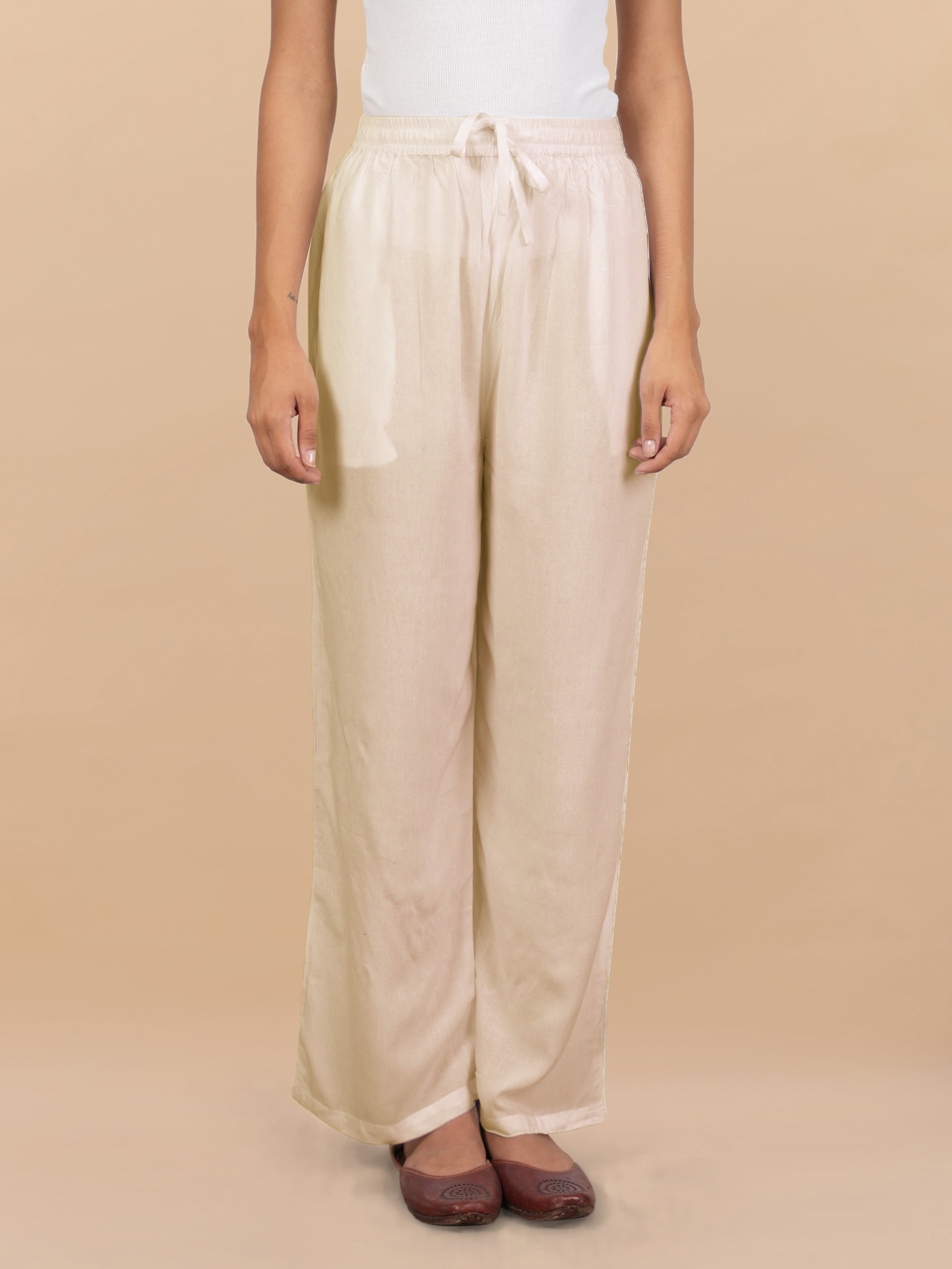 House Of Kari Beige Rayon Cotton Pants