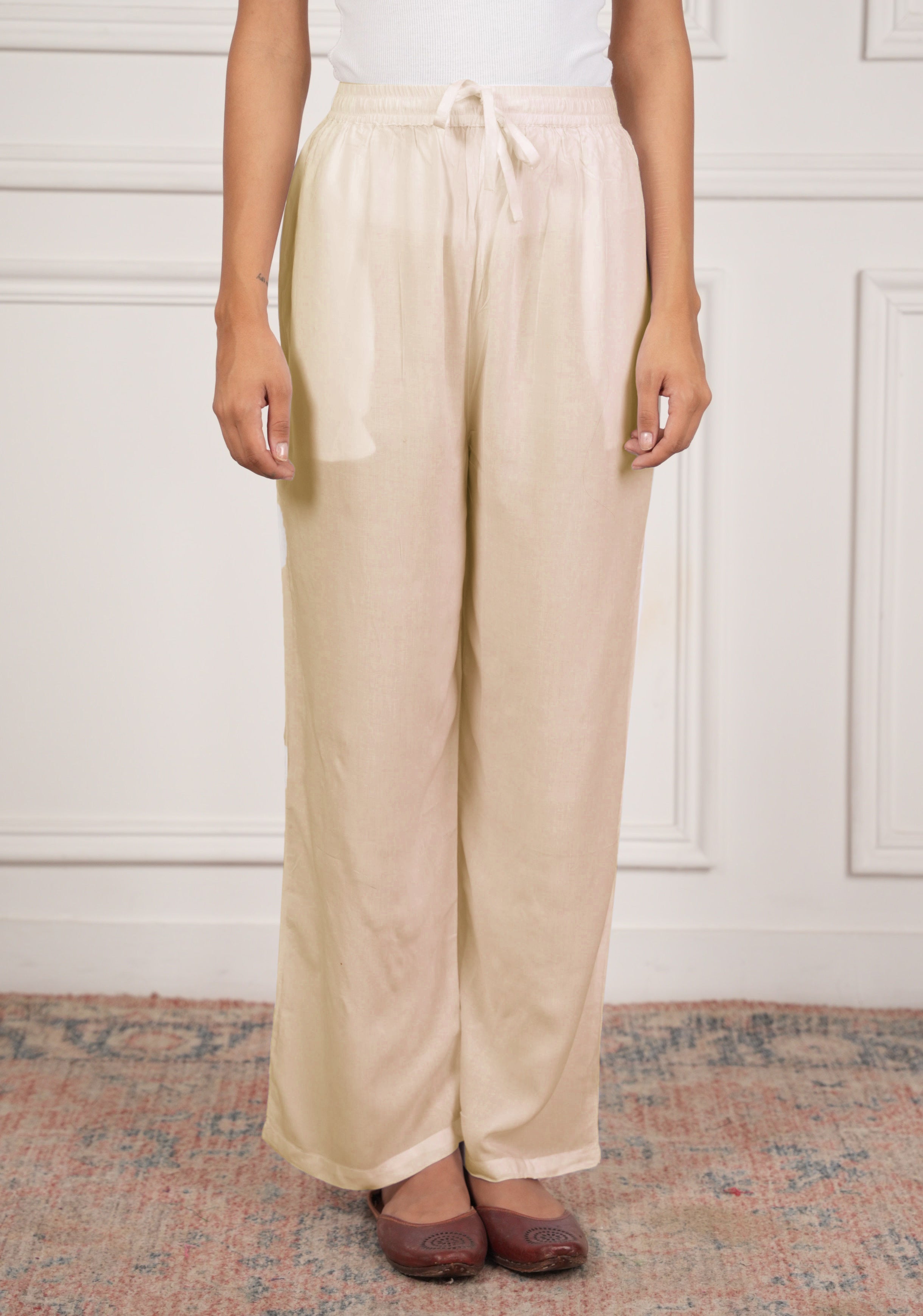 House Of Kari Beige Rayon Cotton Pants