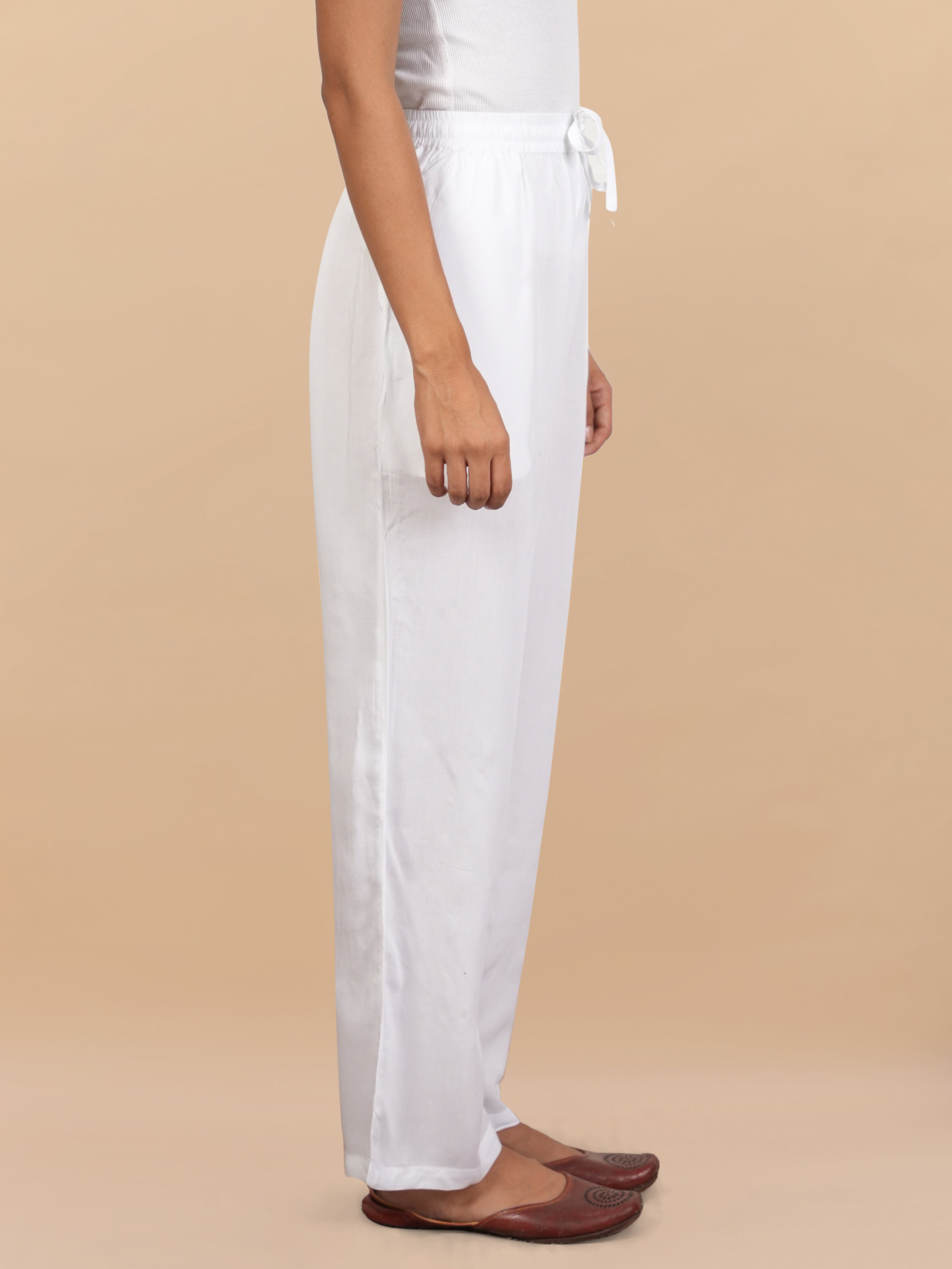 House Of Kari White Rayon Cotton Pants