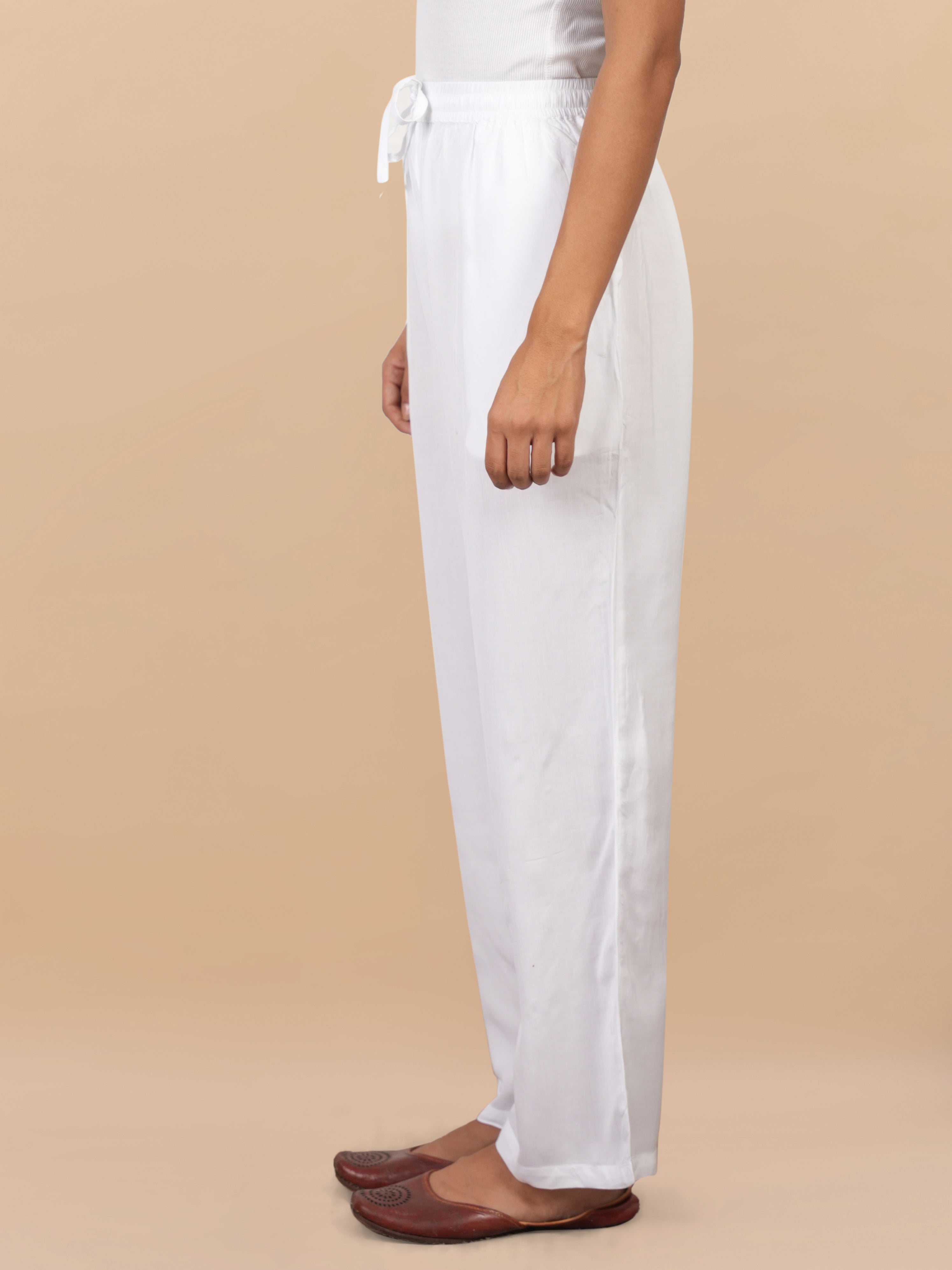 House Of Kari White Rayon Cotton Pants