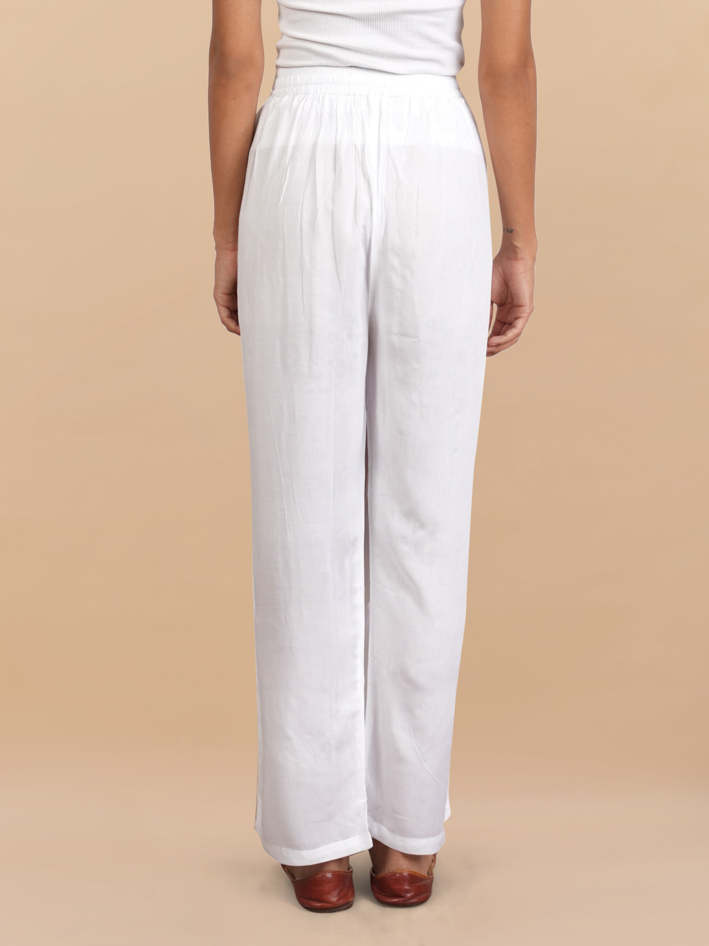 House Of Kari White Rayon Cotton Pants