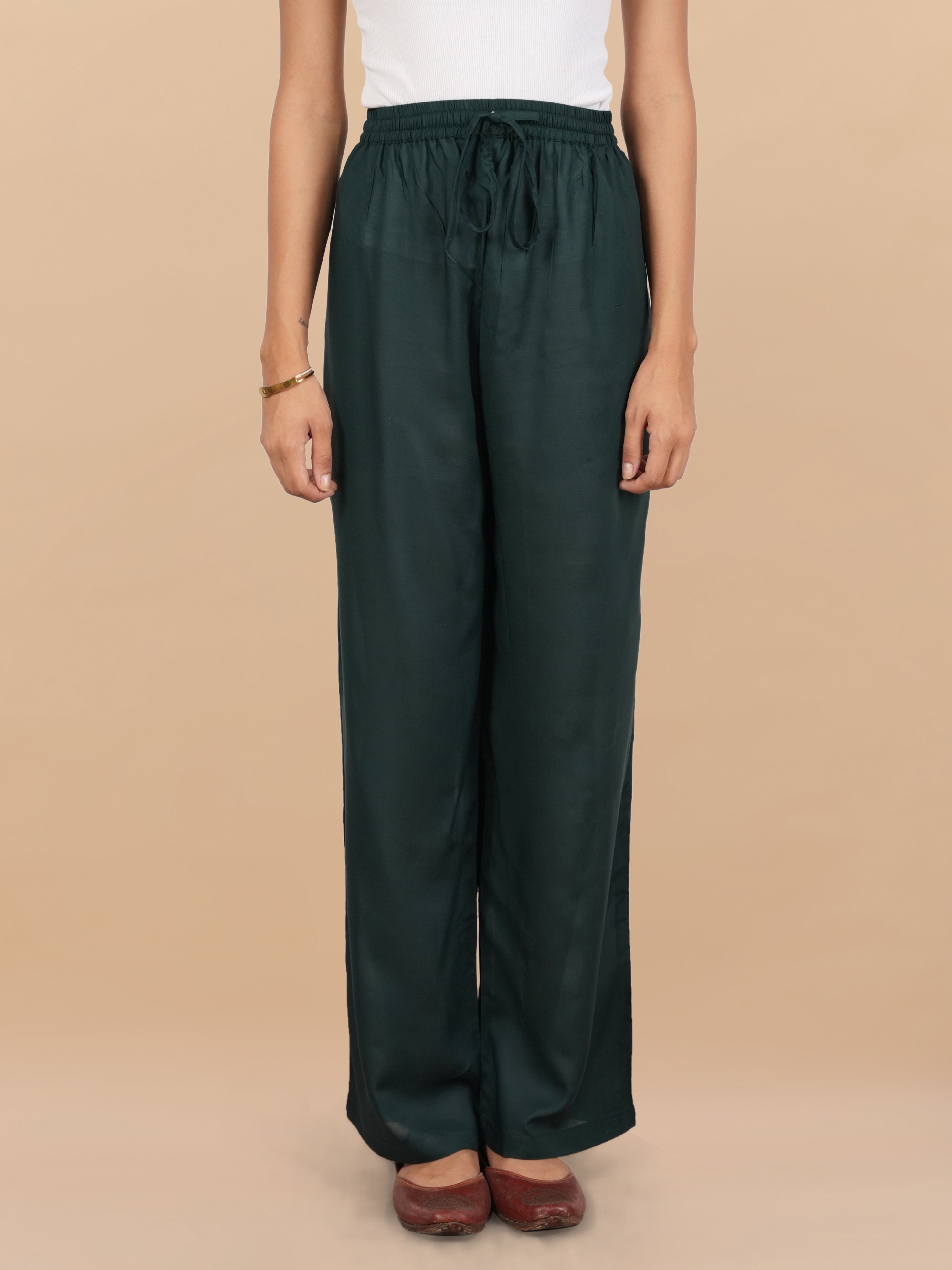 House Of Kari Green Rayon Cotton Pants