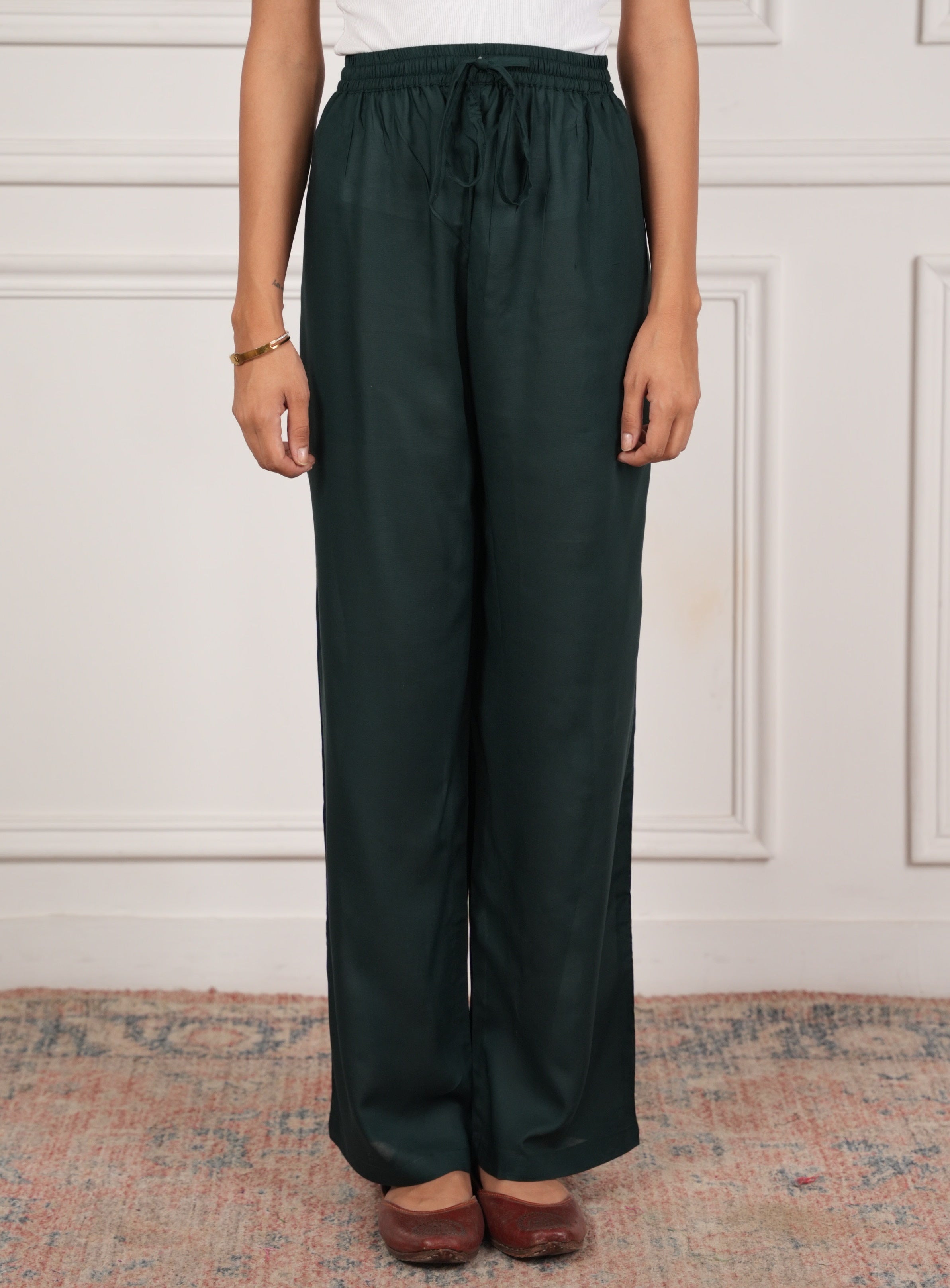 House Of Kari Green Rayon Cotton Pants