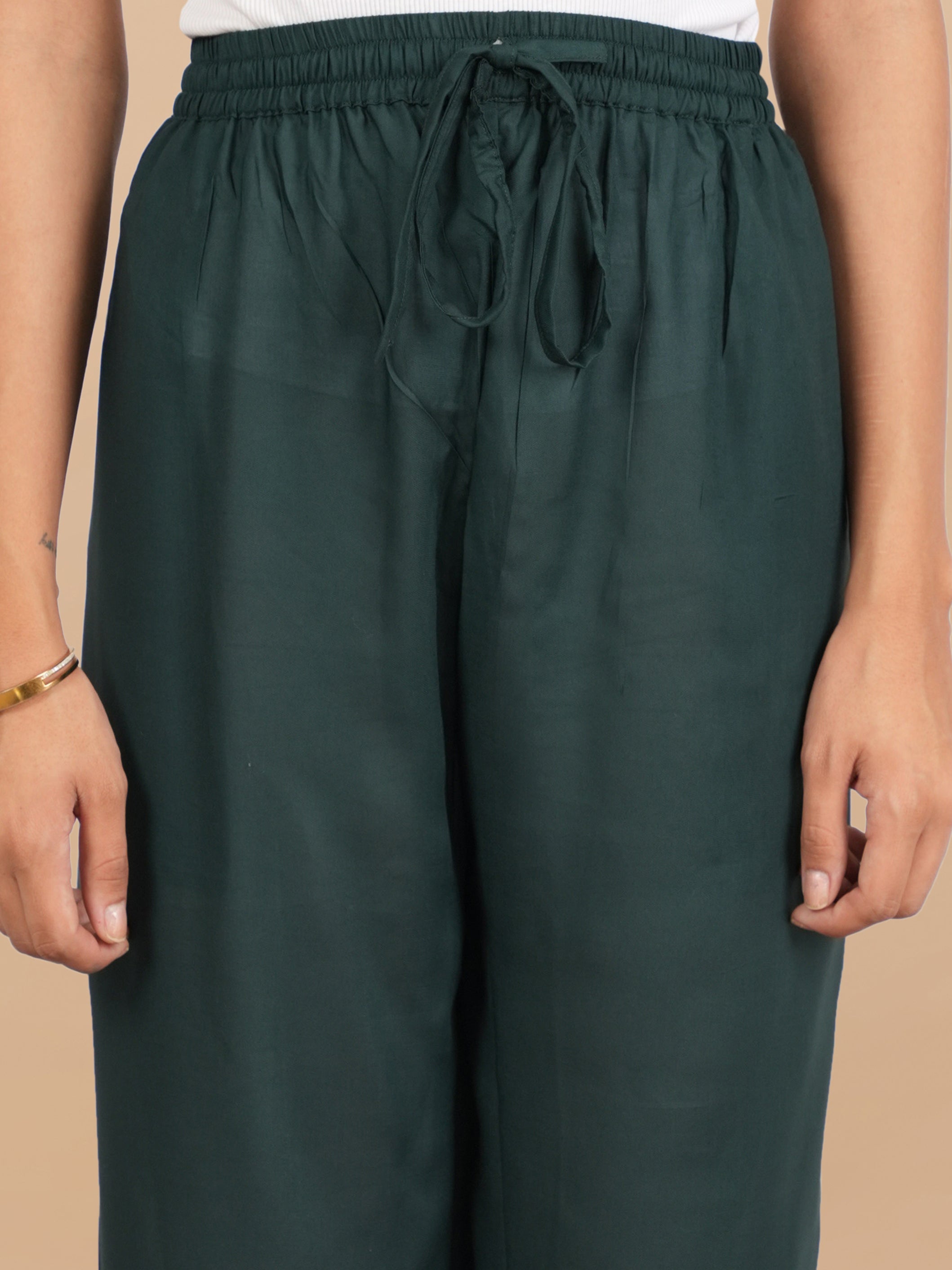 House Of Kari Green Rayon Cotton Pants