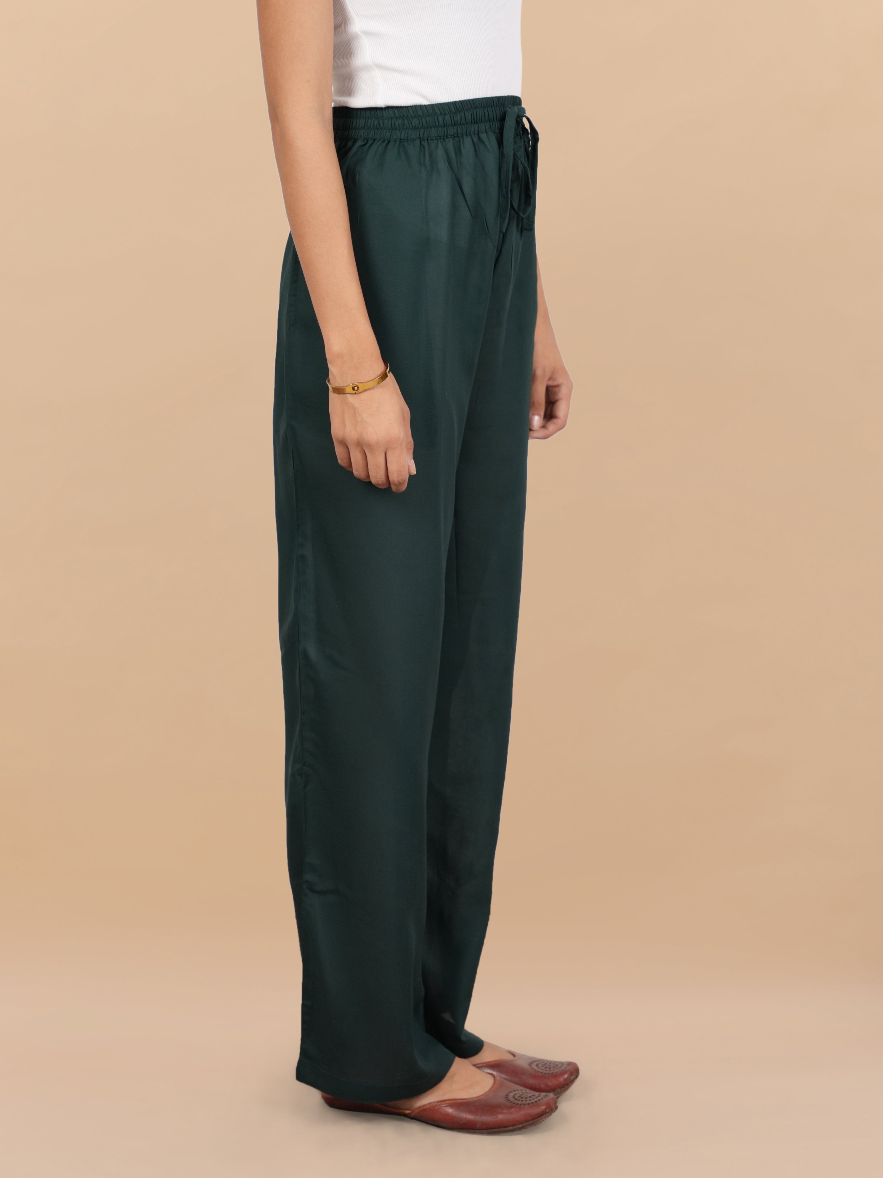 House Of Kari Green Rayon Cotton Pants