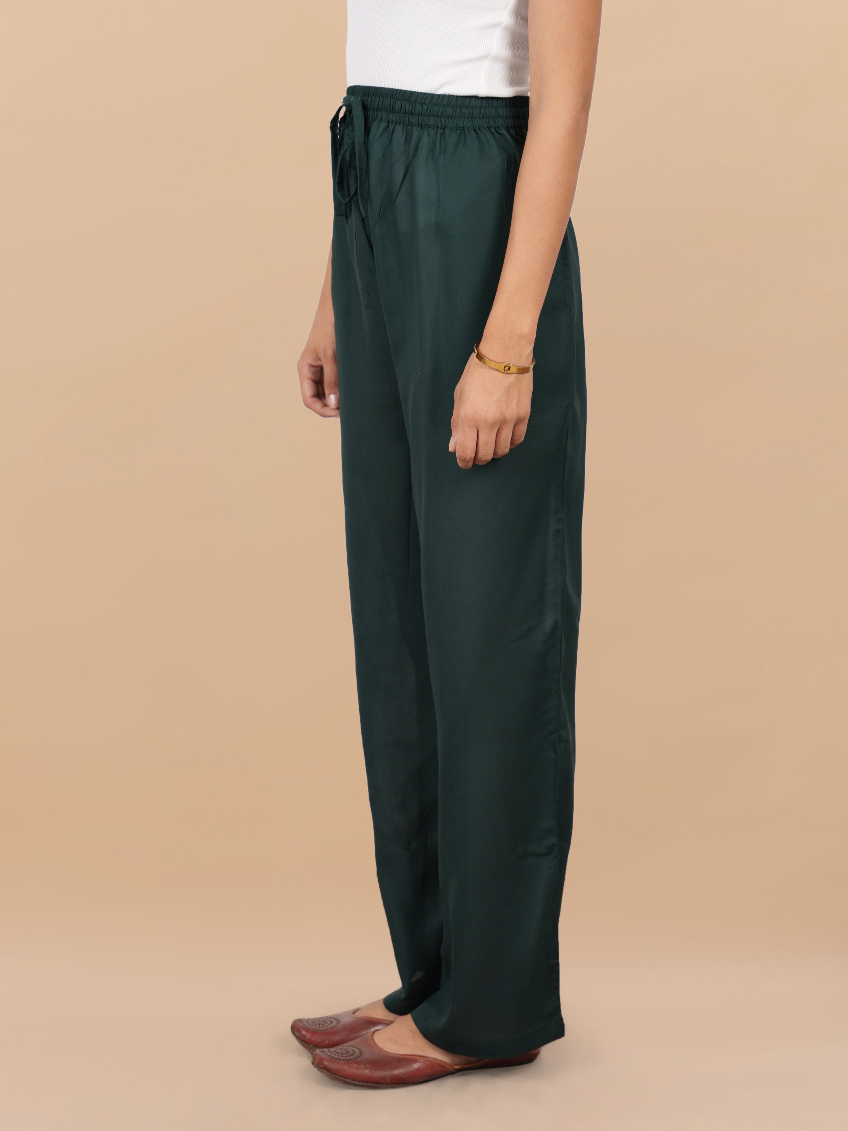 House Of Kari Green Rayon Cotton Pants