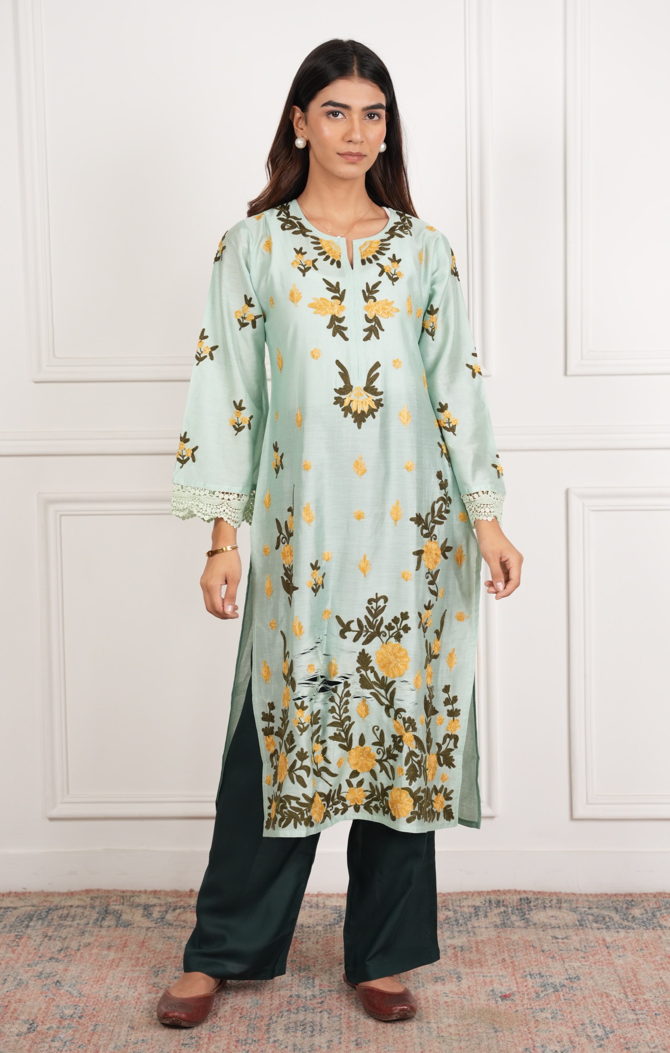 House Of Kari Green Rayon Cotton Pants