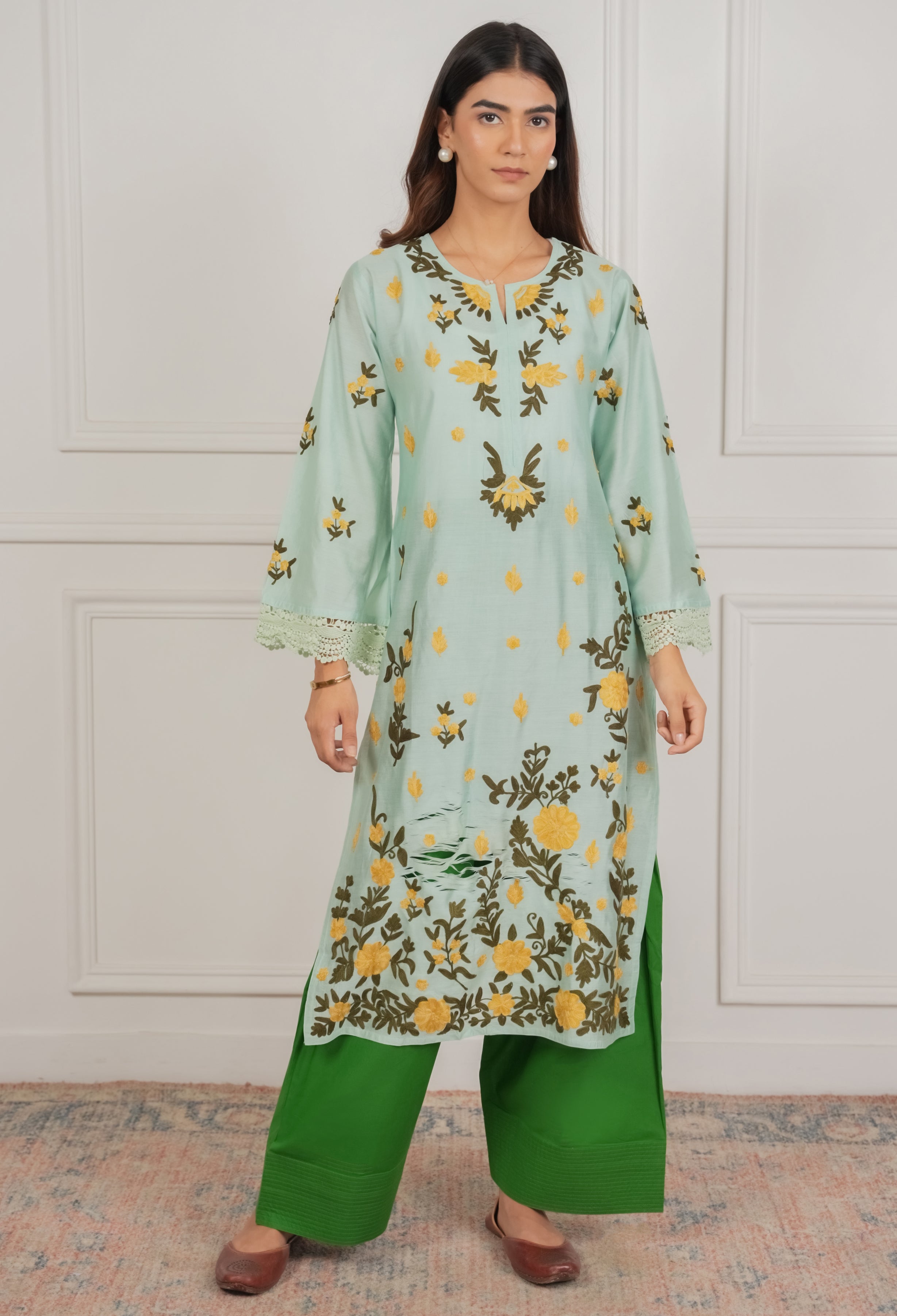 House Of Kari Green Farsi Cotton Pants