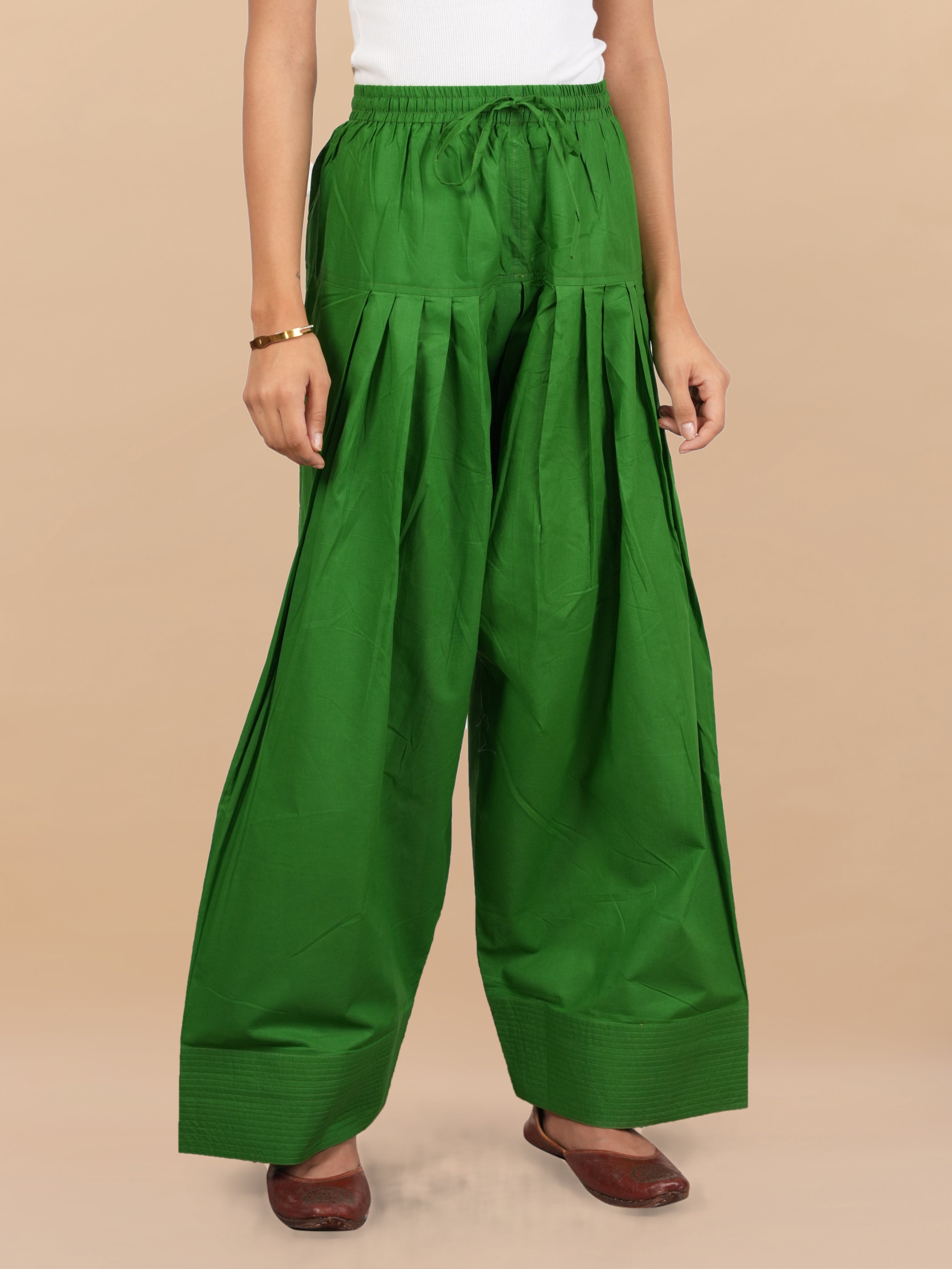 House Of Kari Green Farsi Cotton Pants
