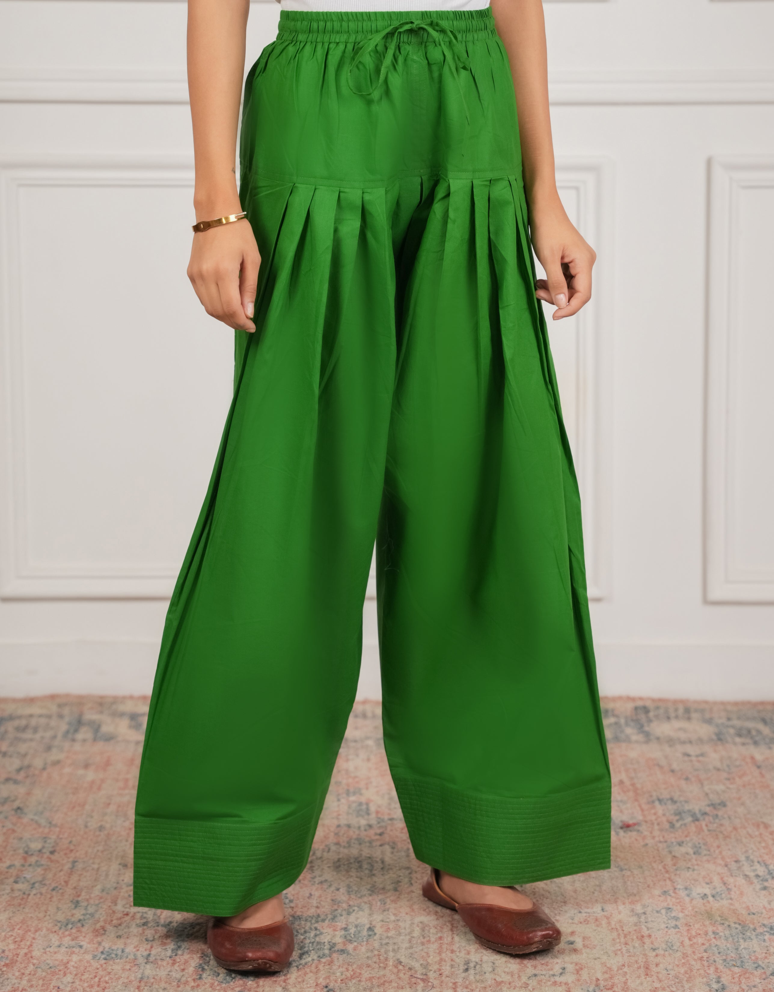 House Of Kari Green Farsi Cotton Pants