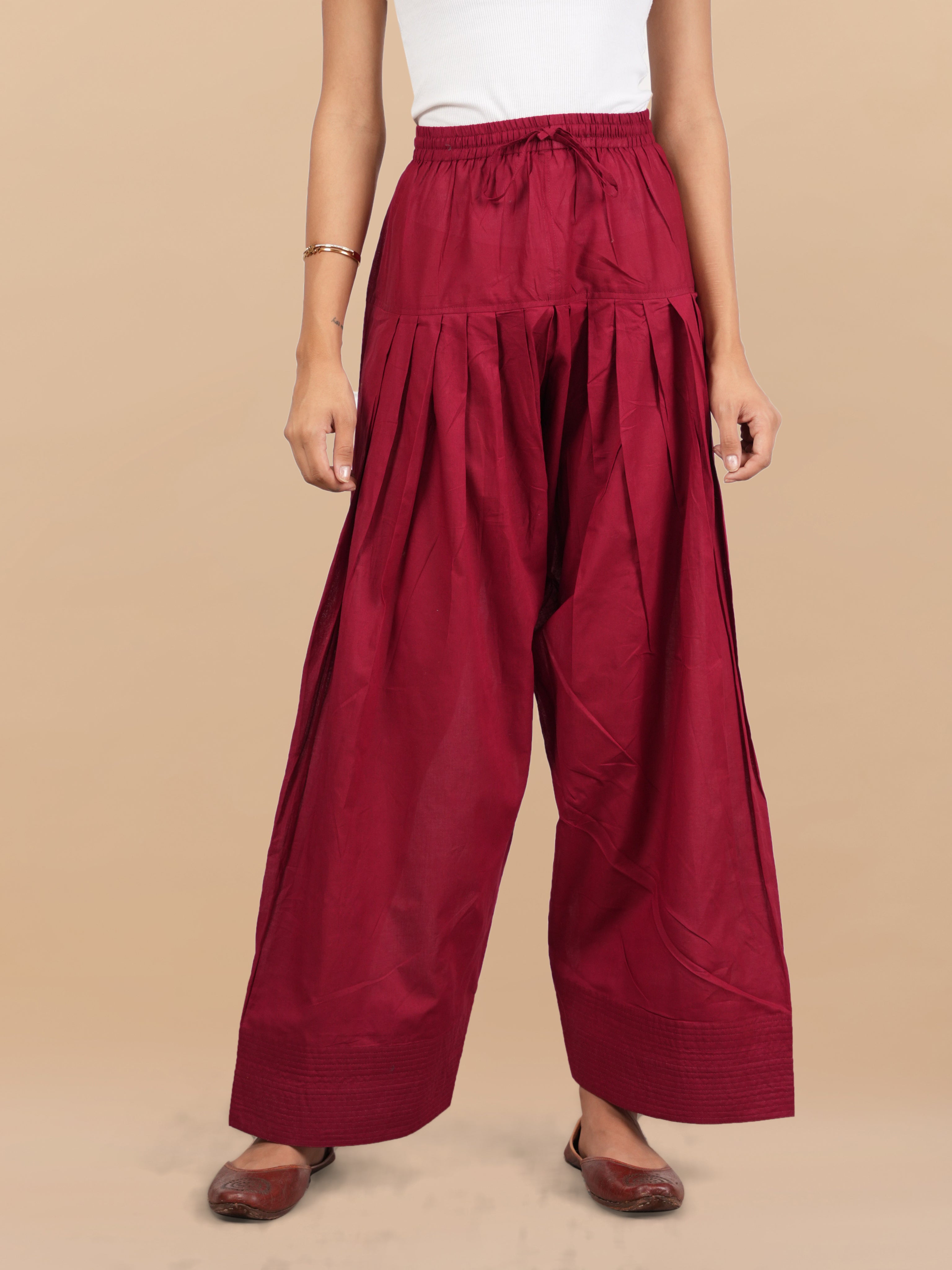 House Of Kari Maroon Farsi Cotton Pants