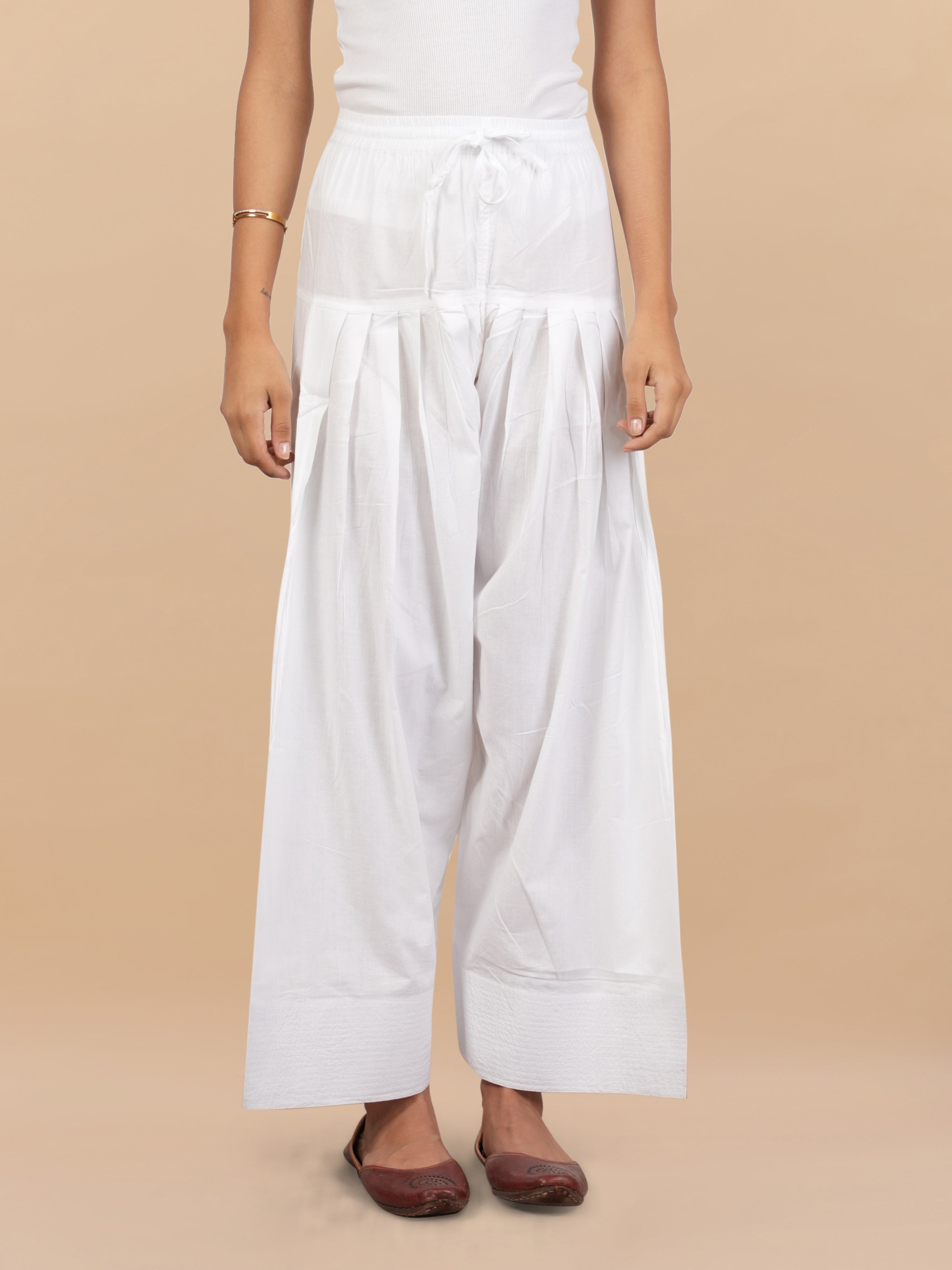 House Of Kari White Farsi Cotton Pants