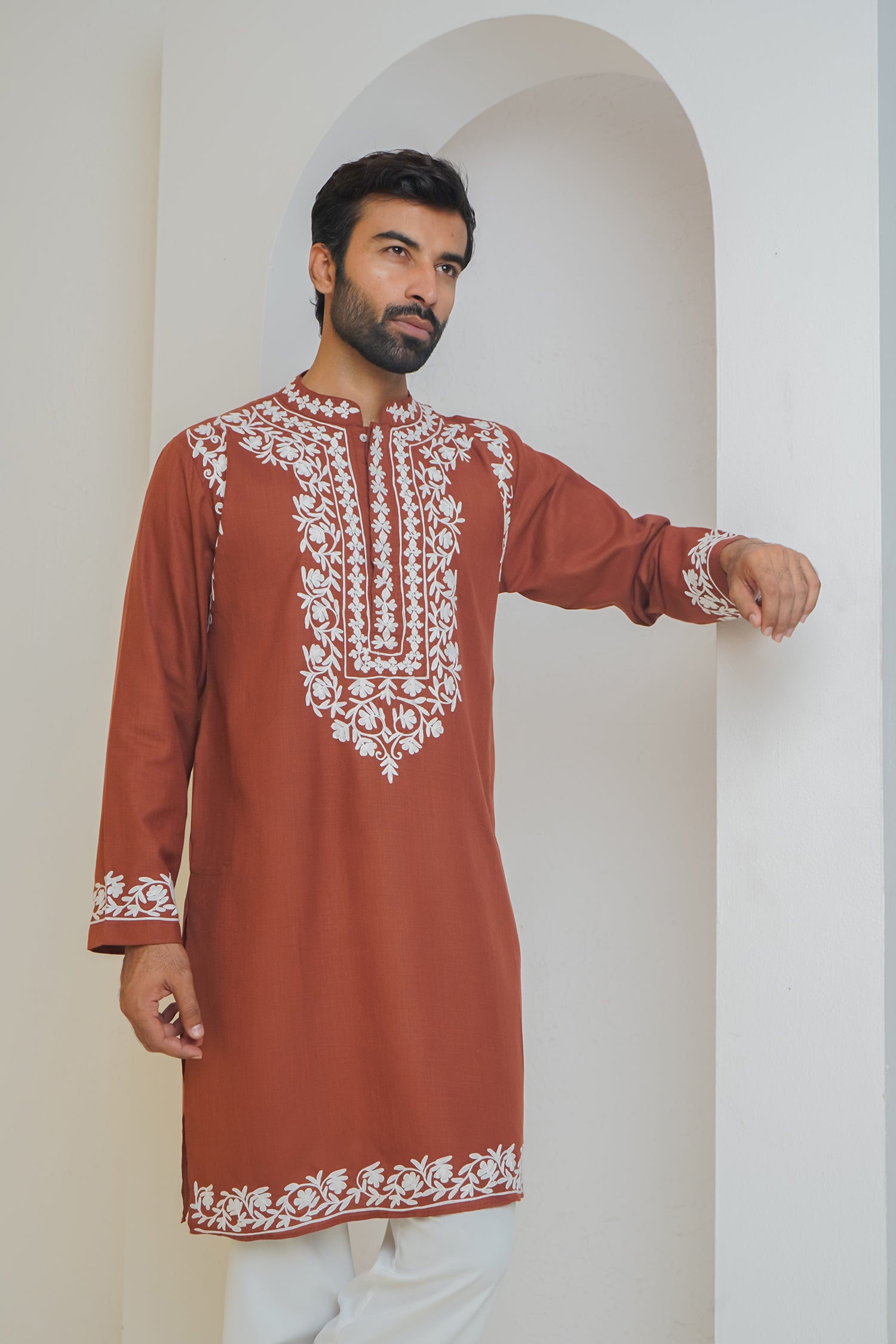 Cotton Arri Work Kurta for Men – Brown