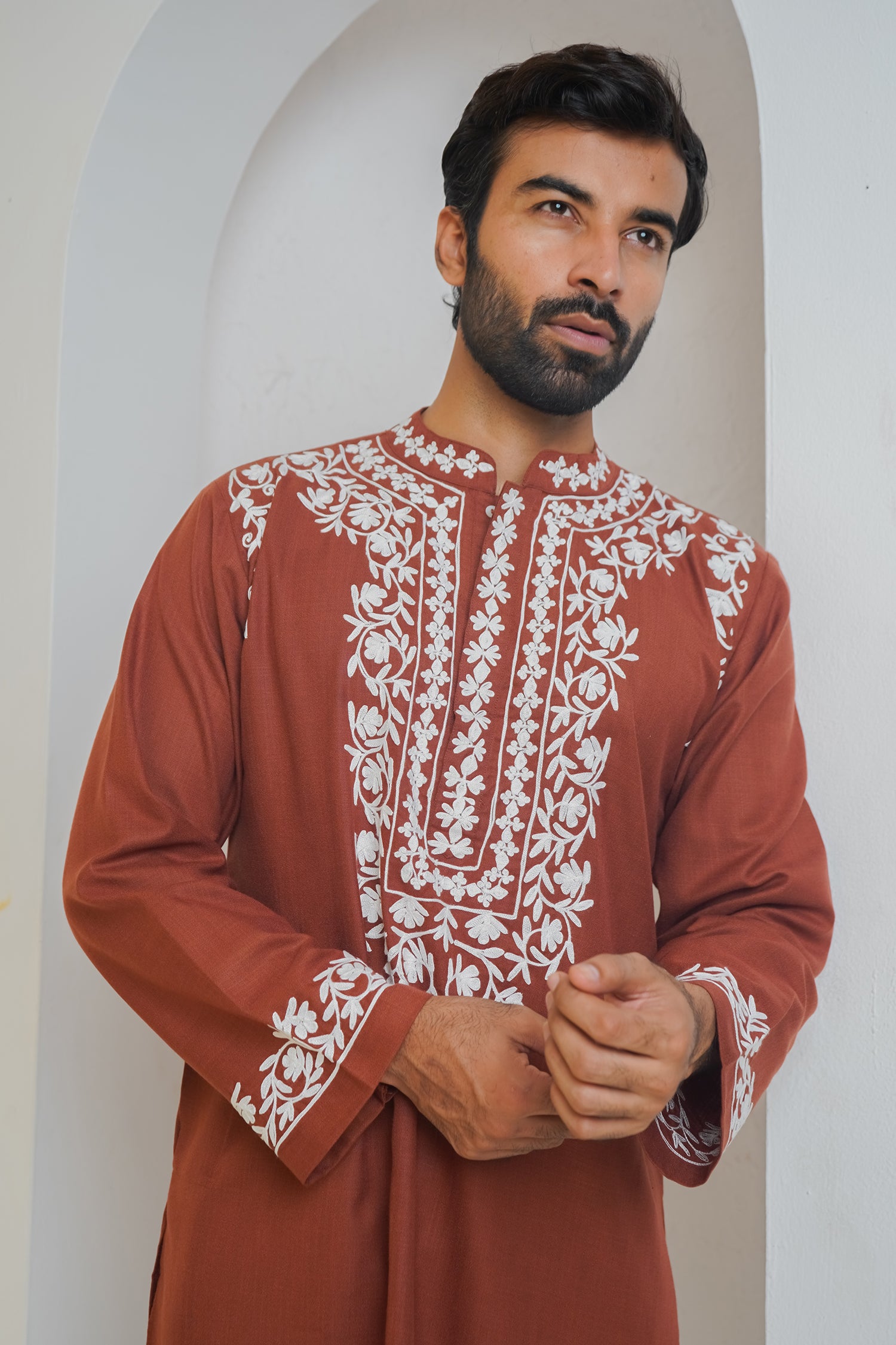 Cotton Arri Work Kurta for Men – Brown