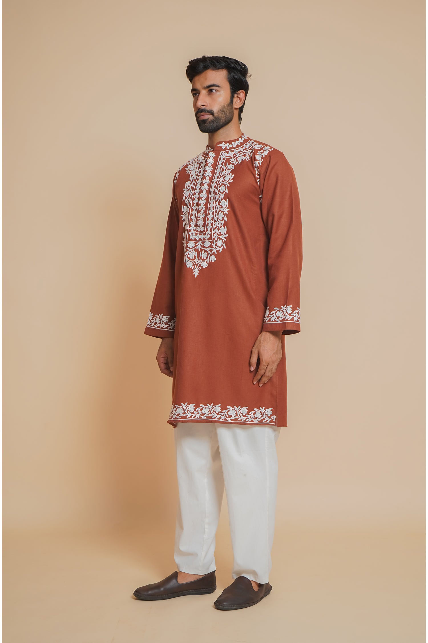 Cotton Arri Work Kurta for Men – Brown