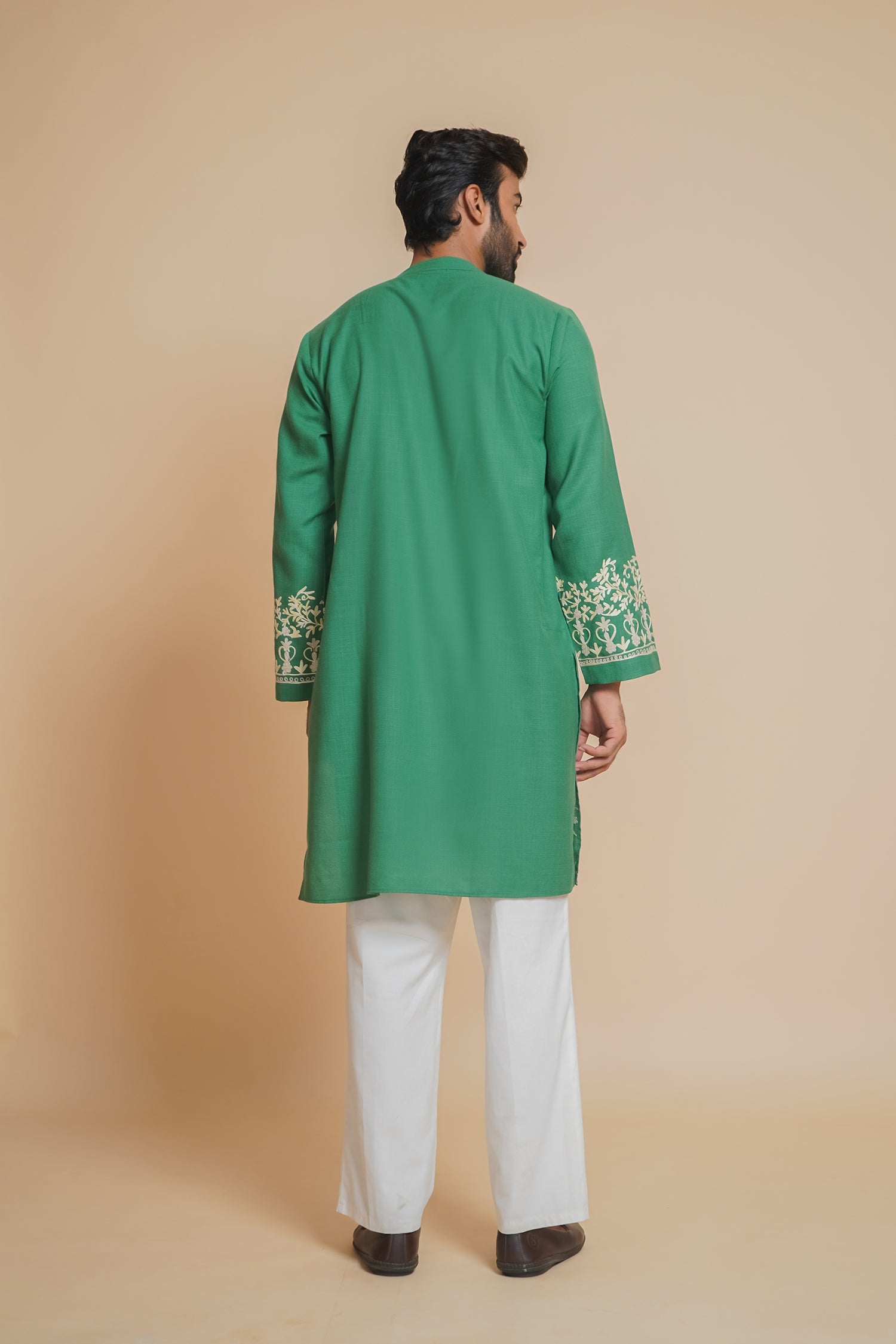 Cotton Arri Work Kurta for Men – Green