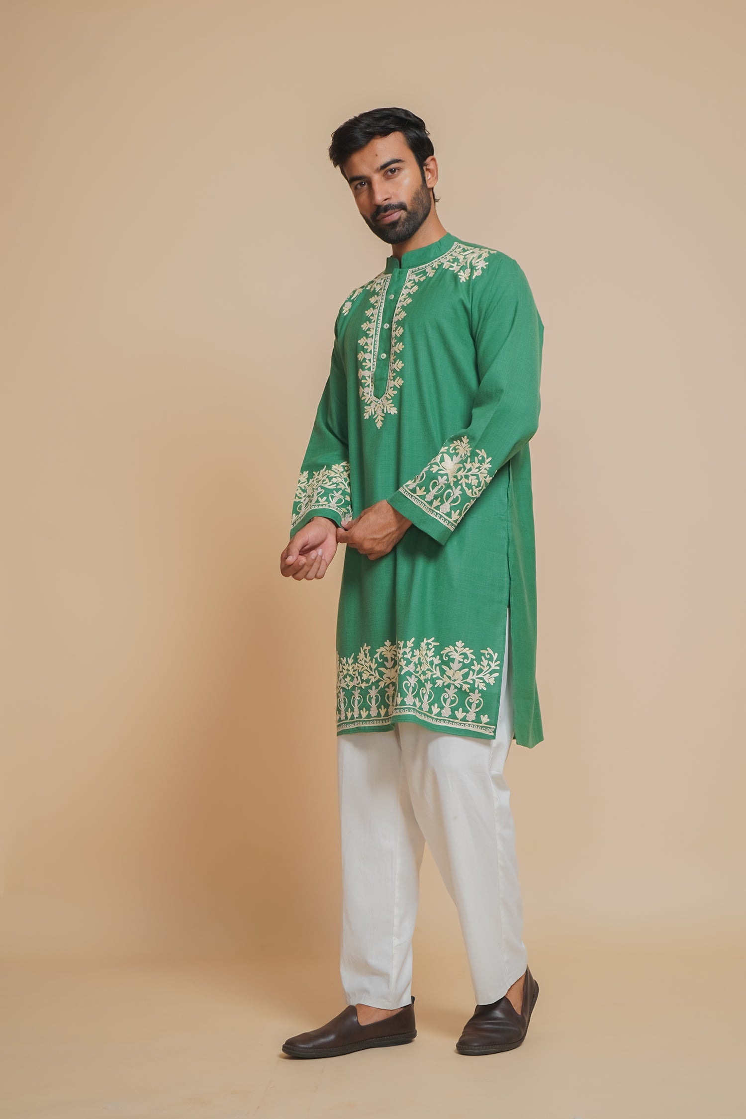 Cotton Arri Work Kurta for Men – Green