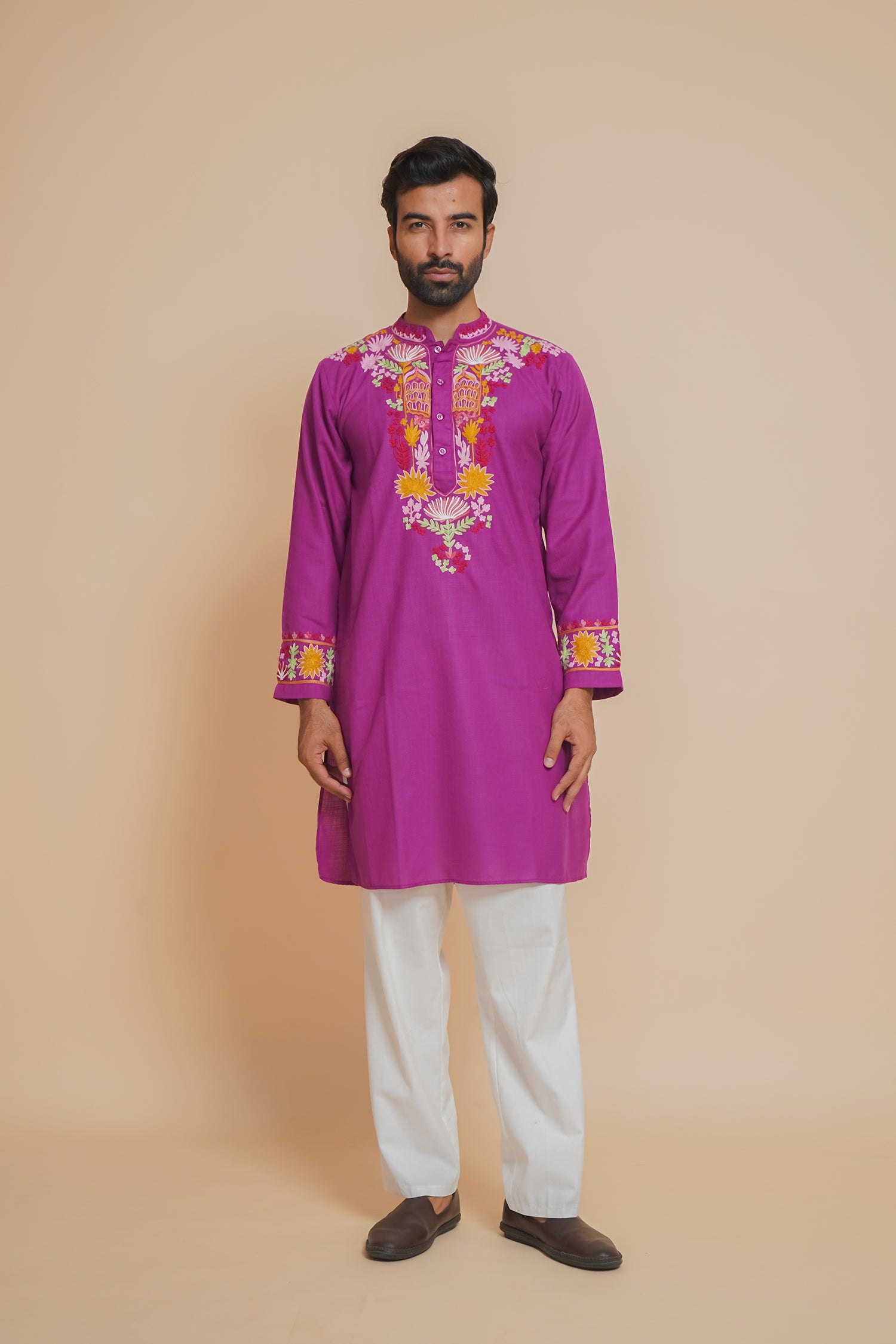 Cotton Arri Work Kurta for Men – Purple