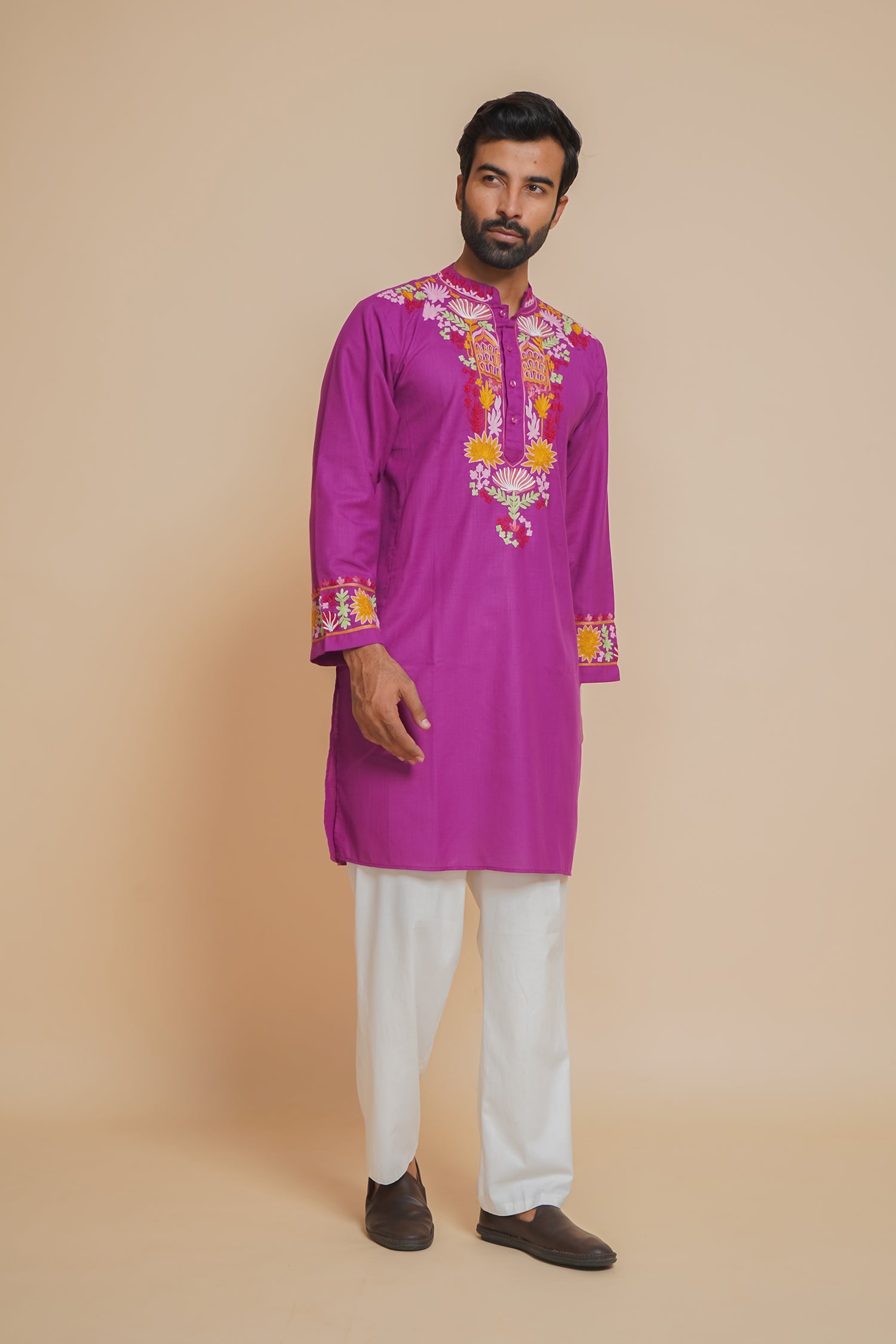 Cotton Arri Work Kurta for Men – Purple