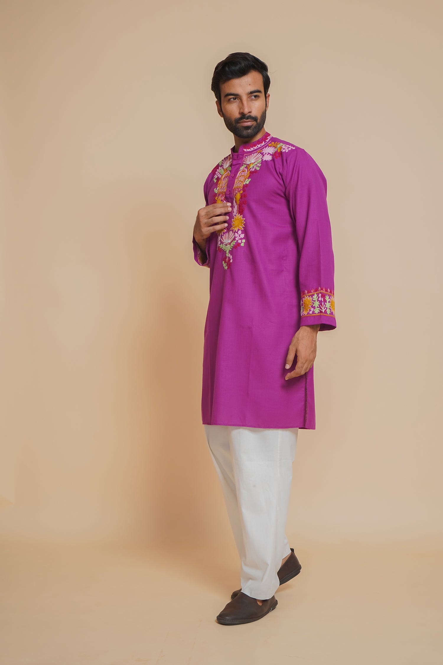 Cotton Arri Work Kurta for Men – Purple