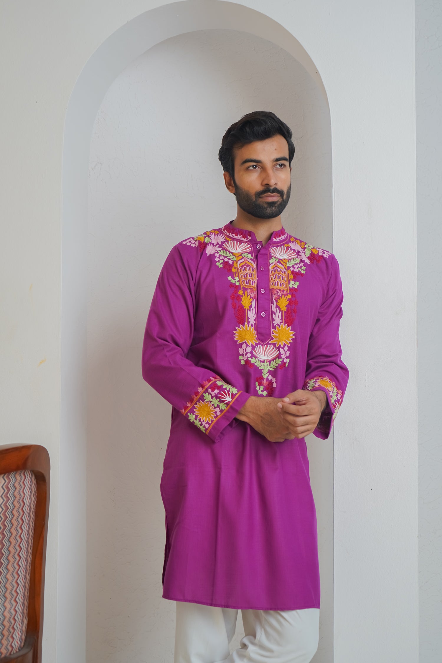 Cotton Arri Work Kurta for Men – Purple