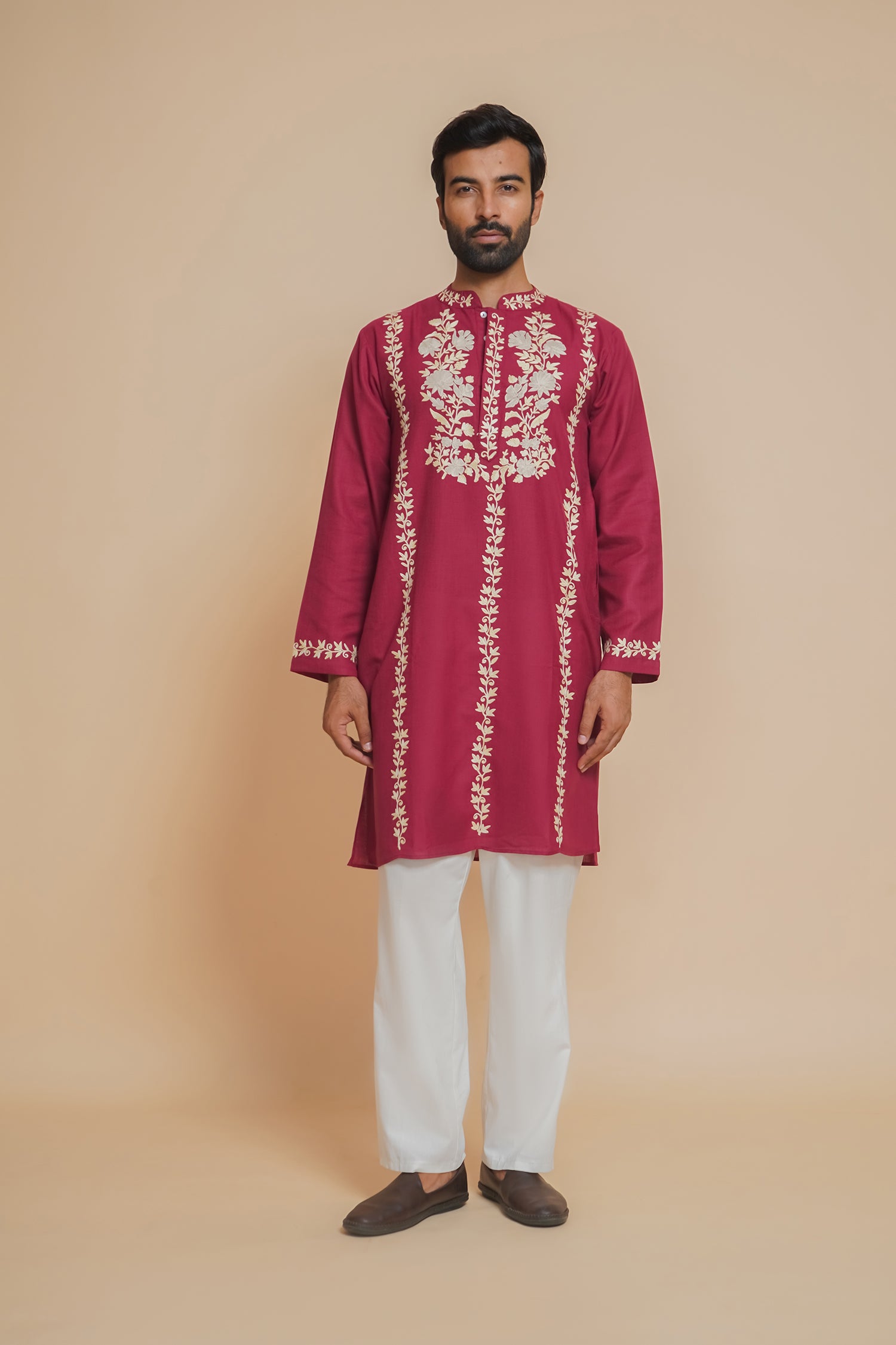 Cotton Arri Work Kurta for Men – Maroon